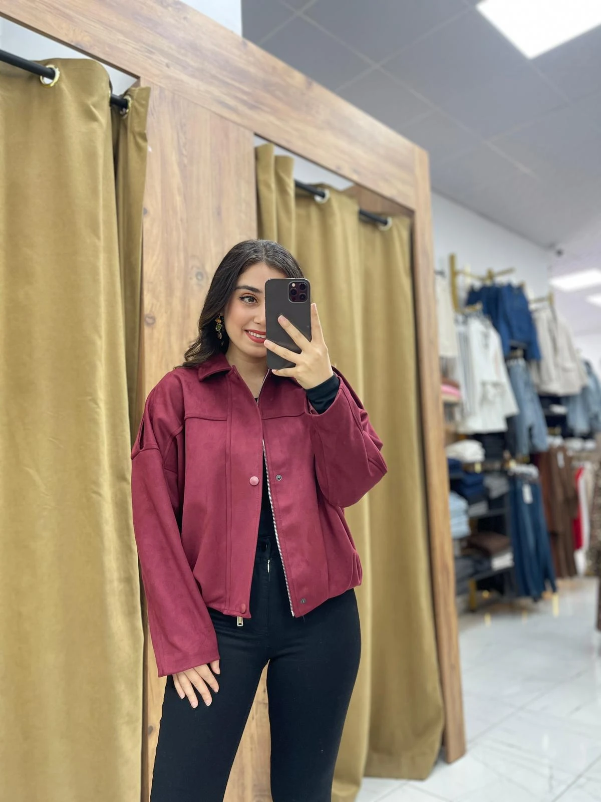 Süet Bomber Ceket  - Bordo