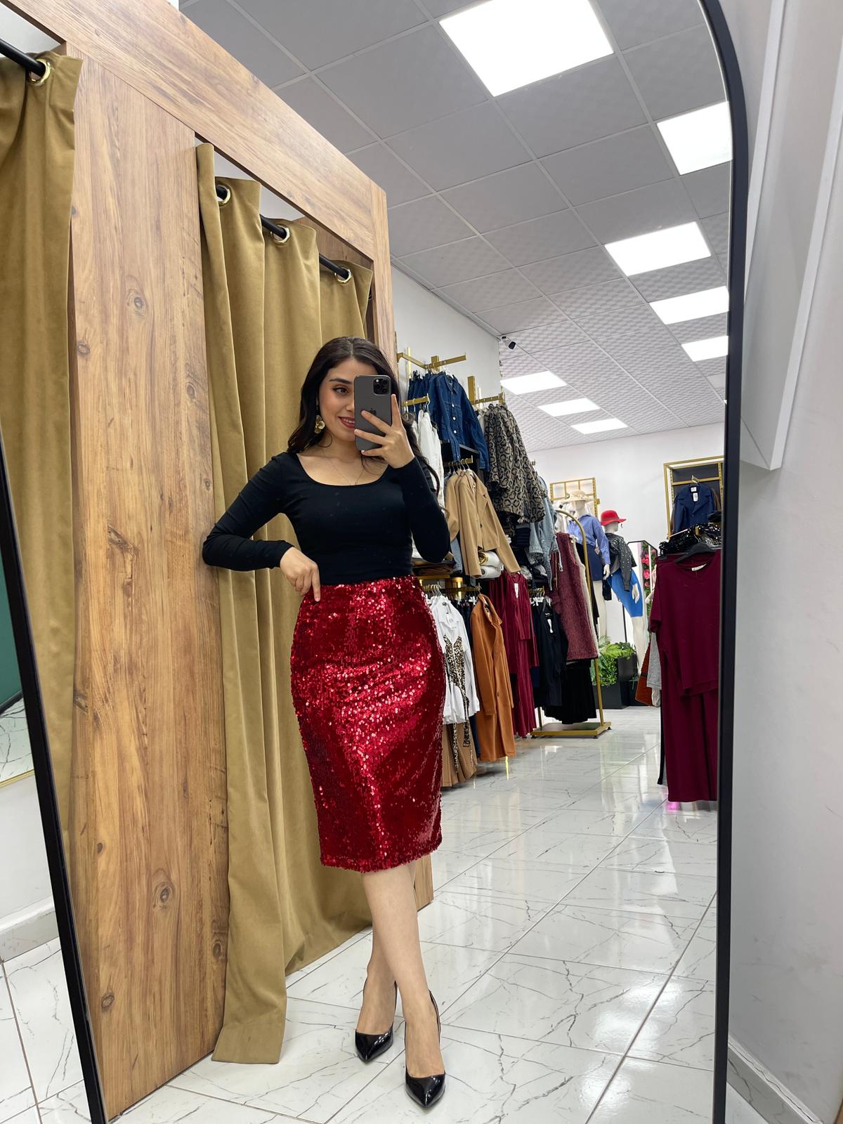 Ripat Pullu Etek - Kırmızı