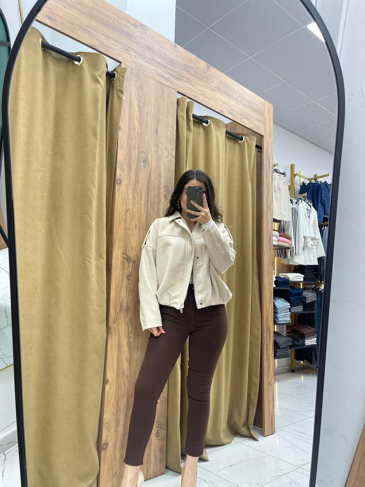 Süet Bomber Ceket  - Krem