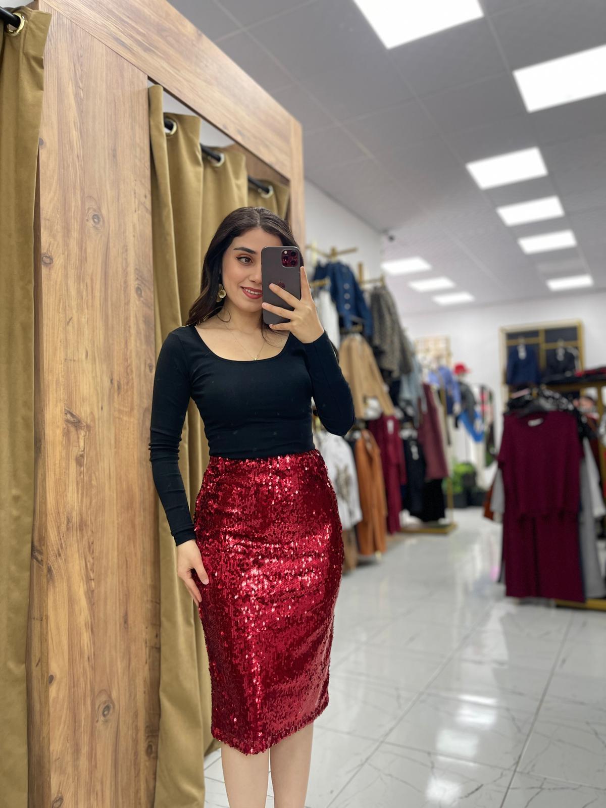 Ripat Pullu Etek - Kırmızı