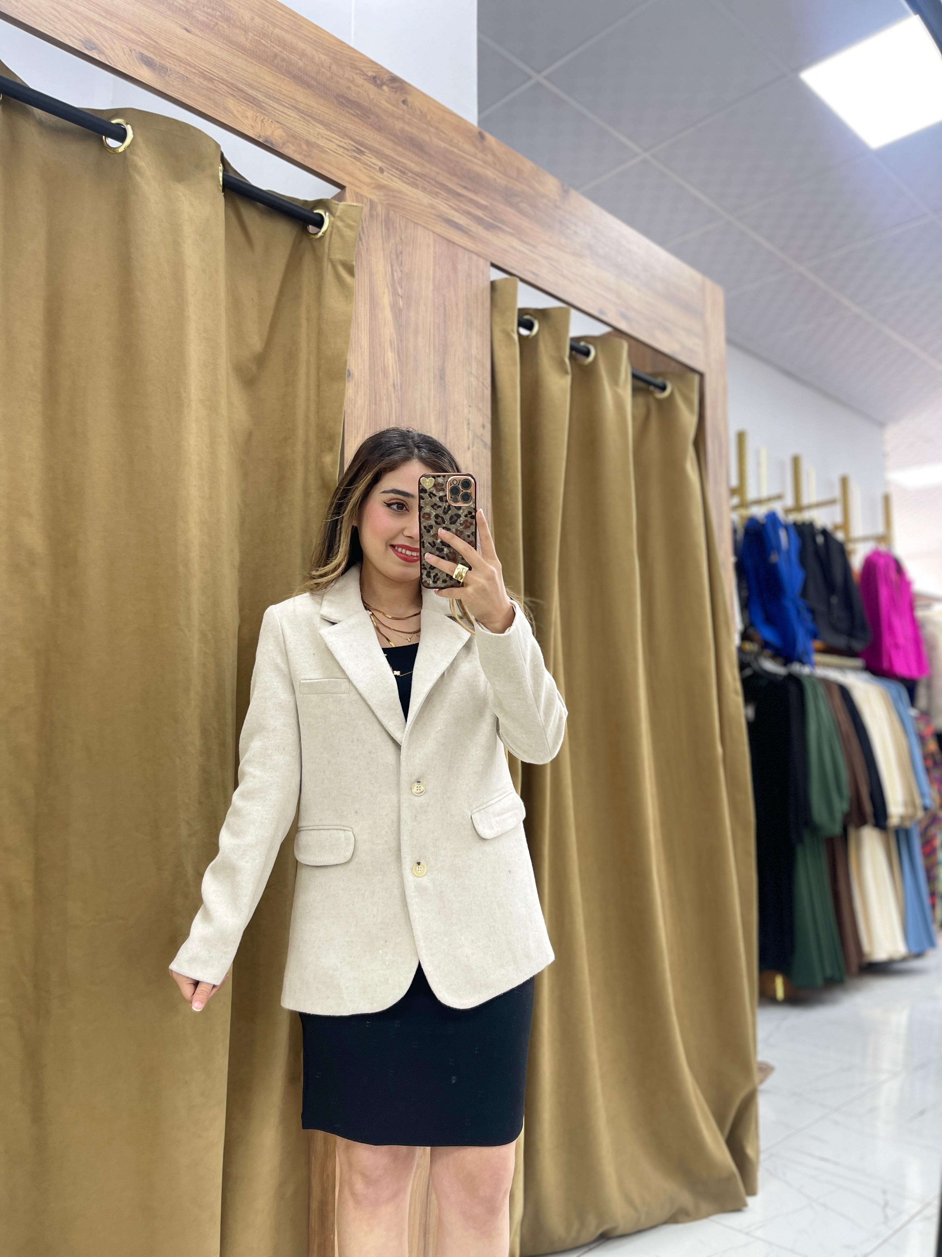 Kaşe Blazer Ceket - Beyaz