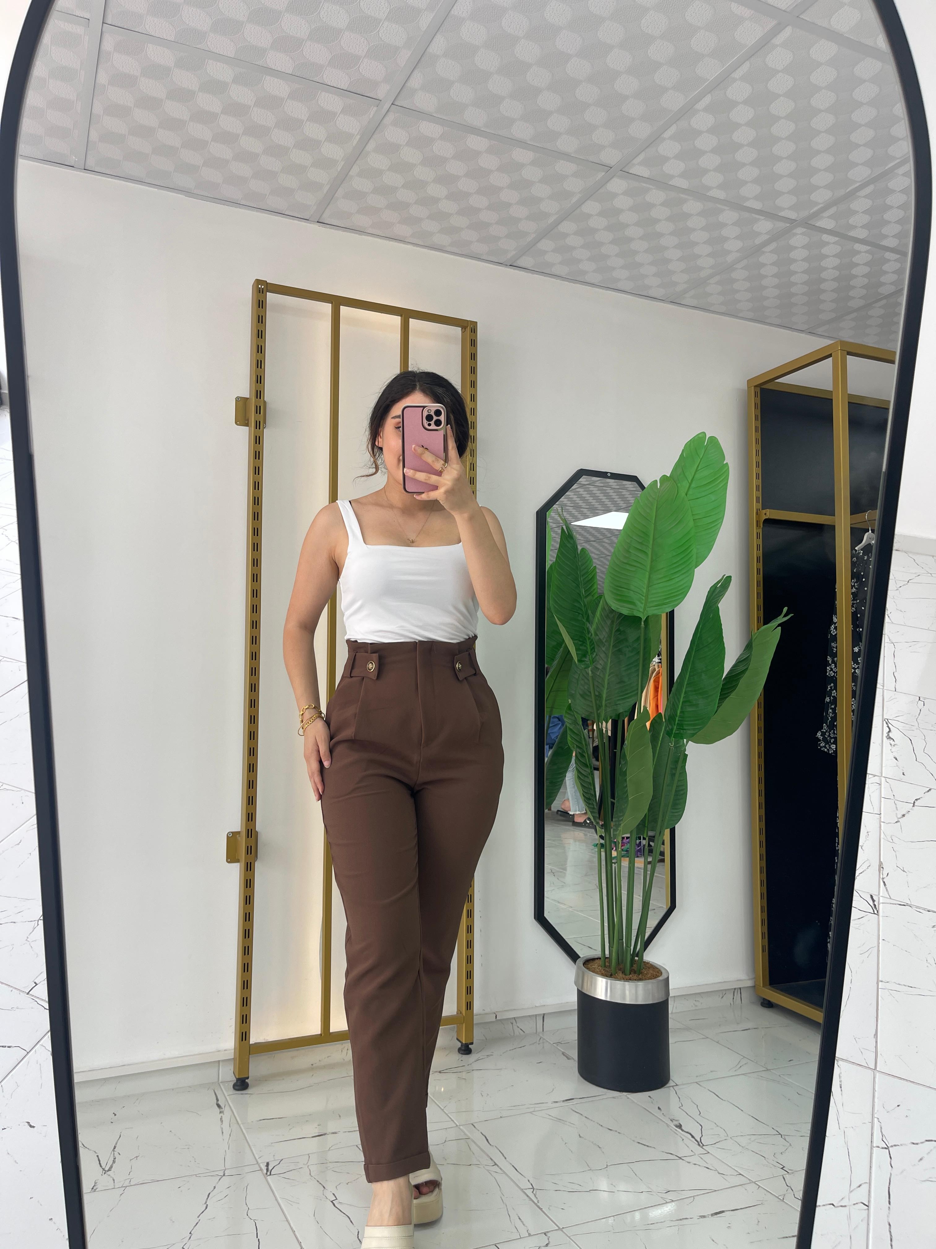 Acı Kahve Gold Dügmeli pantolon 