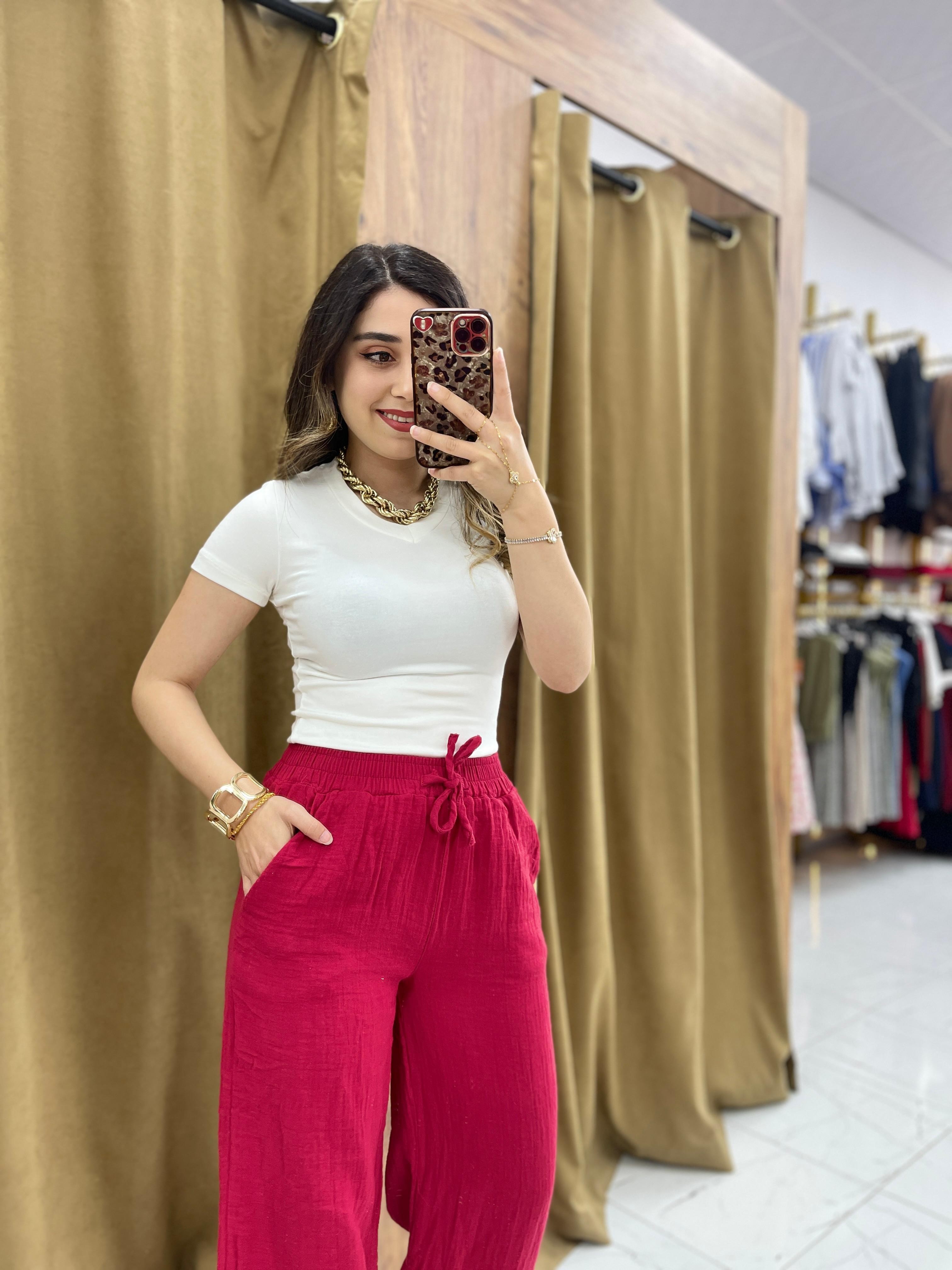 Muslin pantolon  - Kırmızı