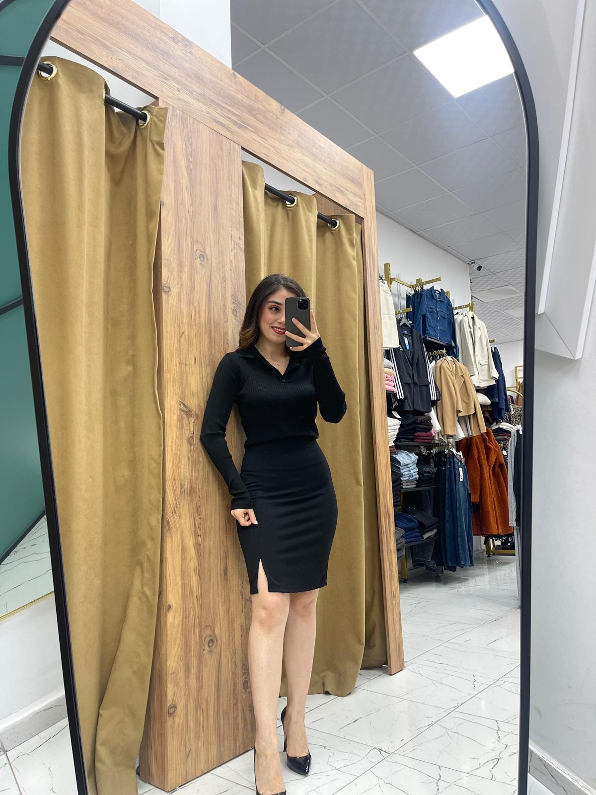 Bony Krep Kumaş Etek - Siyah