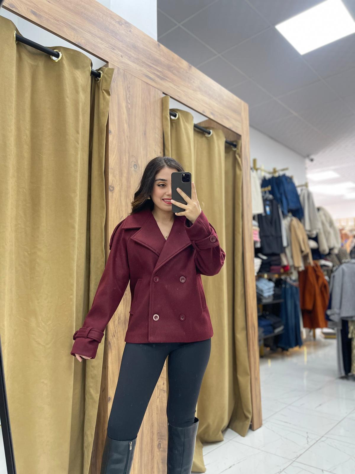 Vola Kısa Kaşe Kaban  - Bordo