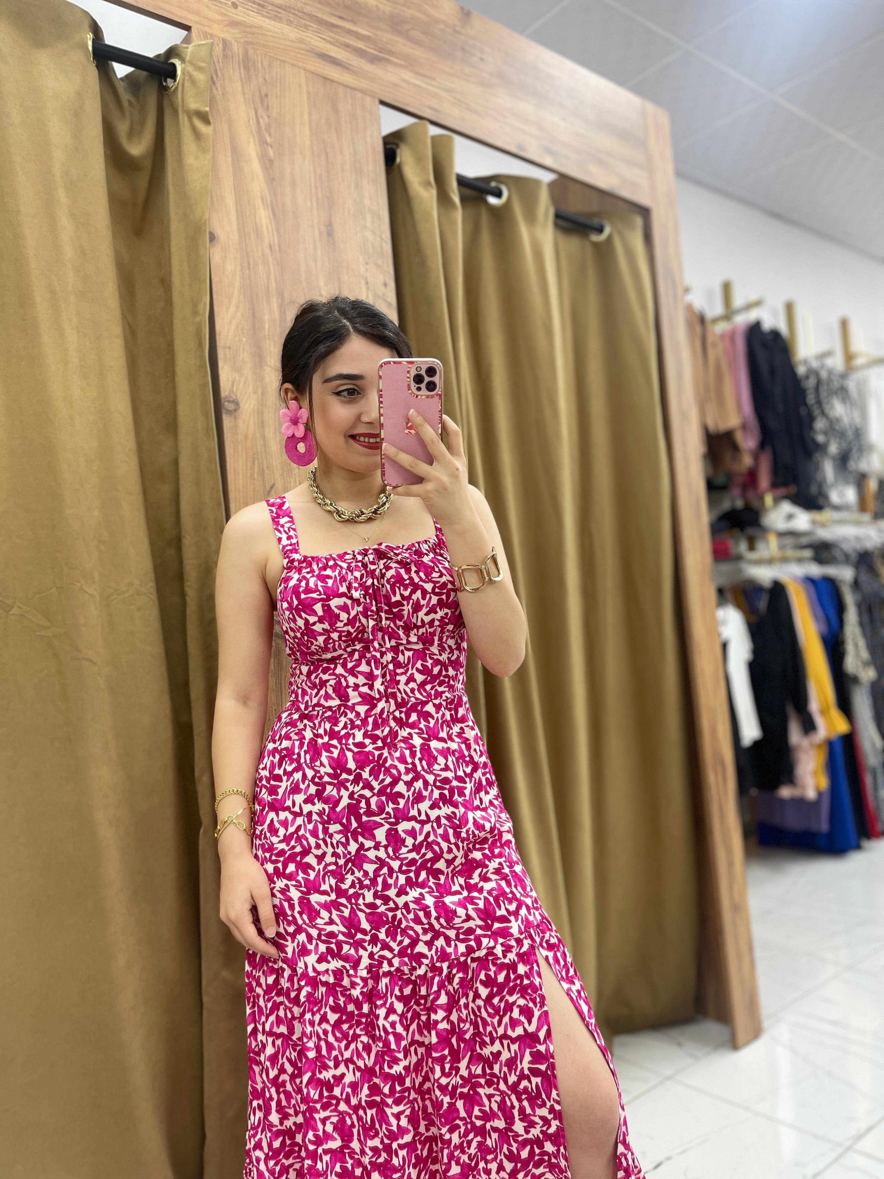 Tifa Desenli Elbise  - Pembe