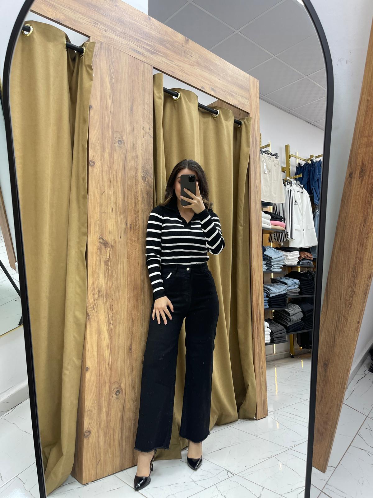 Püsküllü Kot Pantolon - Siyah