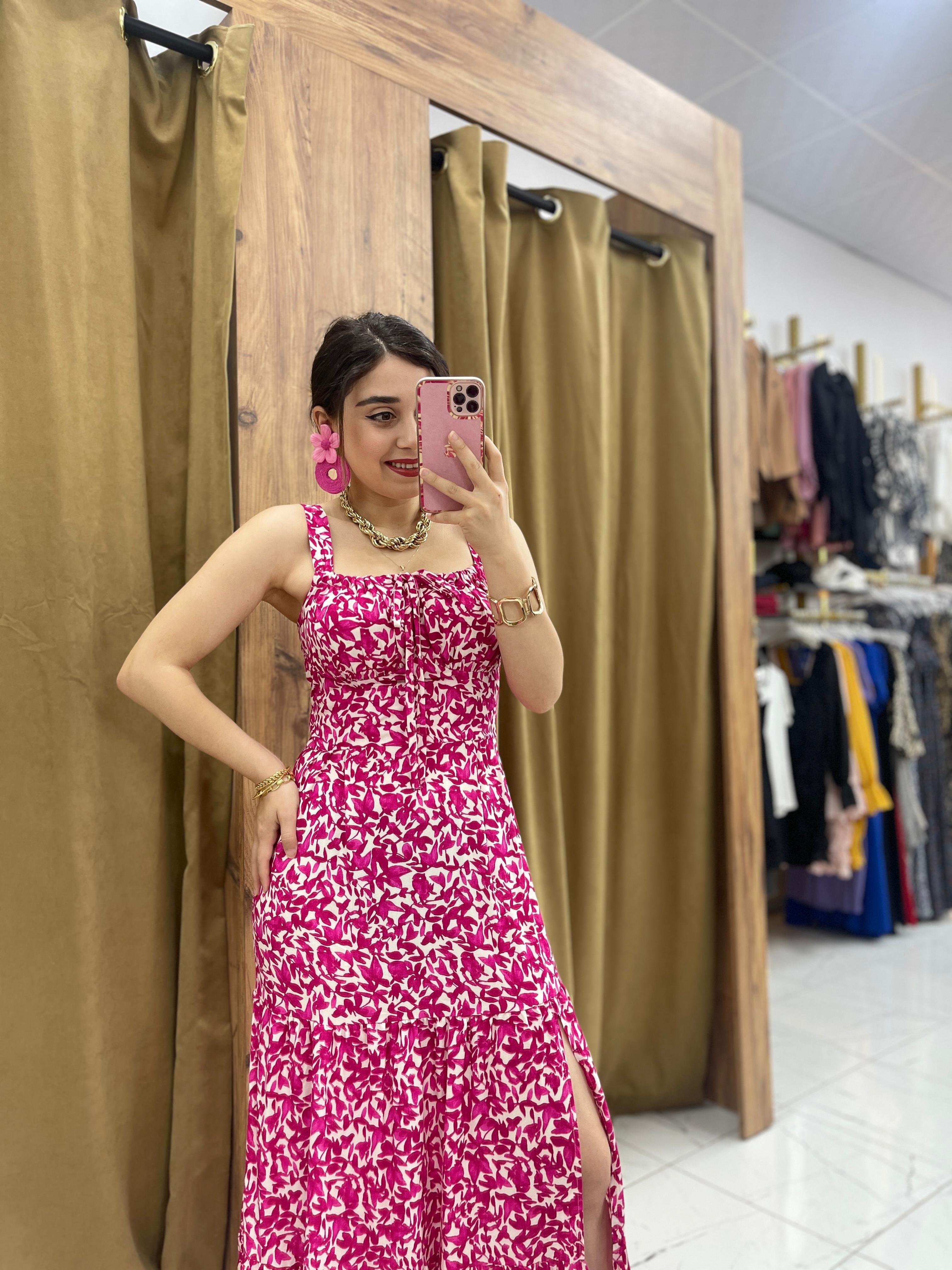 Tifa Desenli Elbise  - Pembe