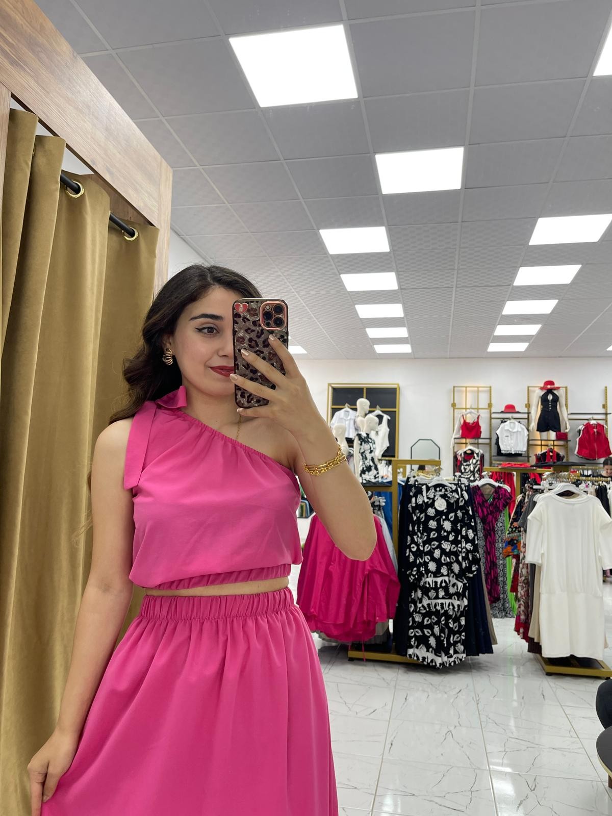 Tek Omuz Etekli Takım - Pembe