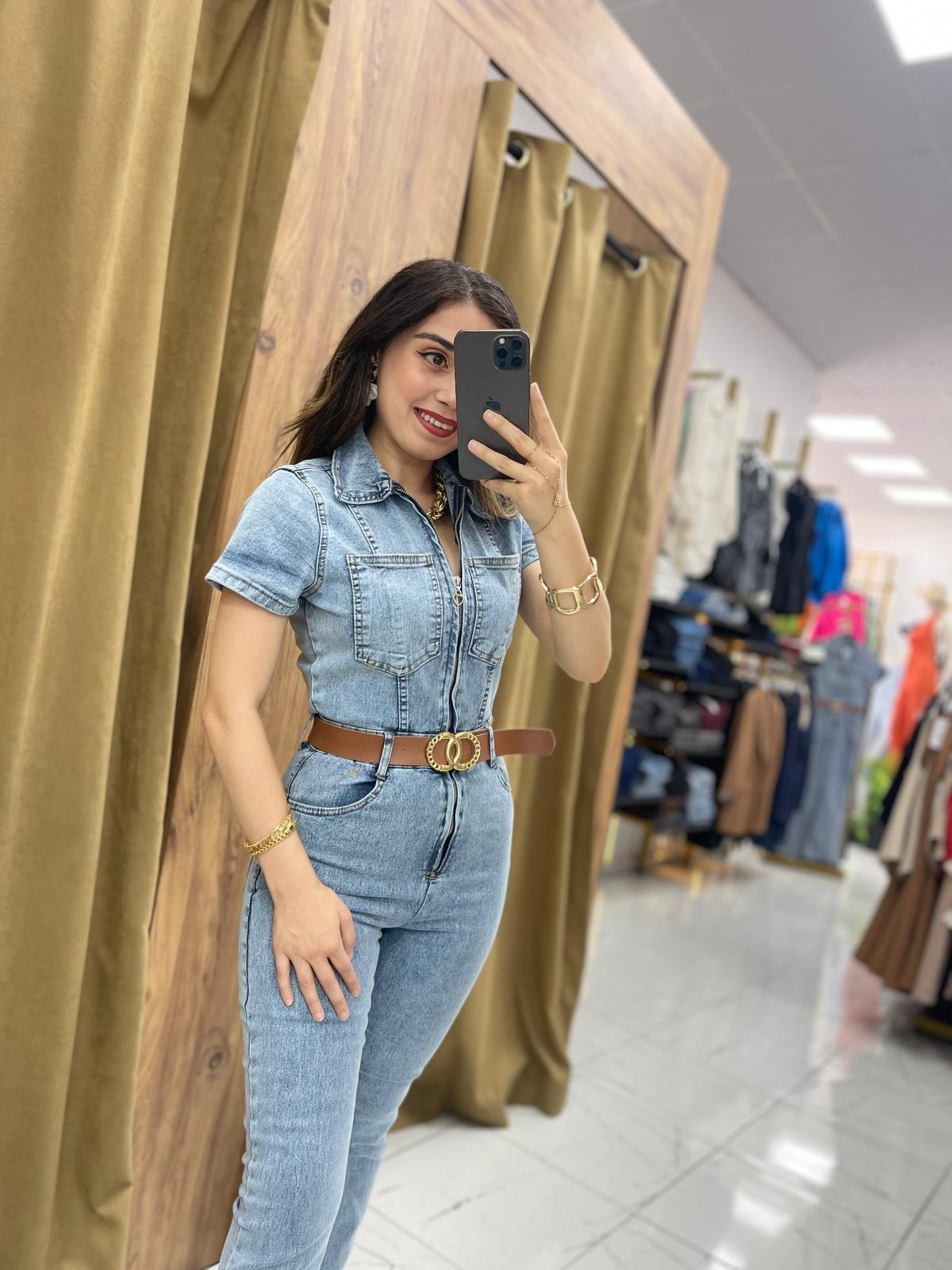 Moni Fermuarlı Kot Tulum - Buz Mavi