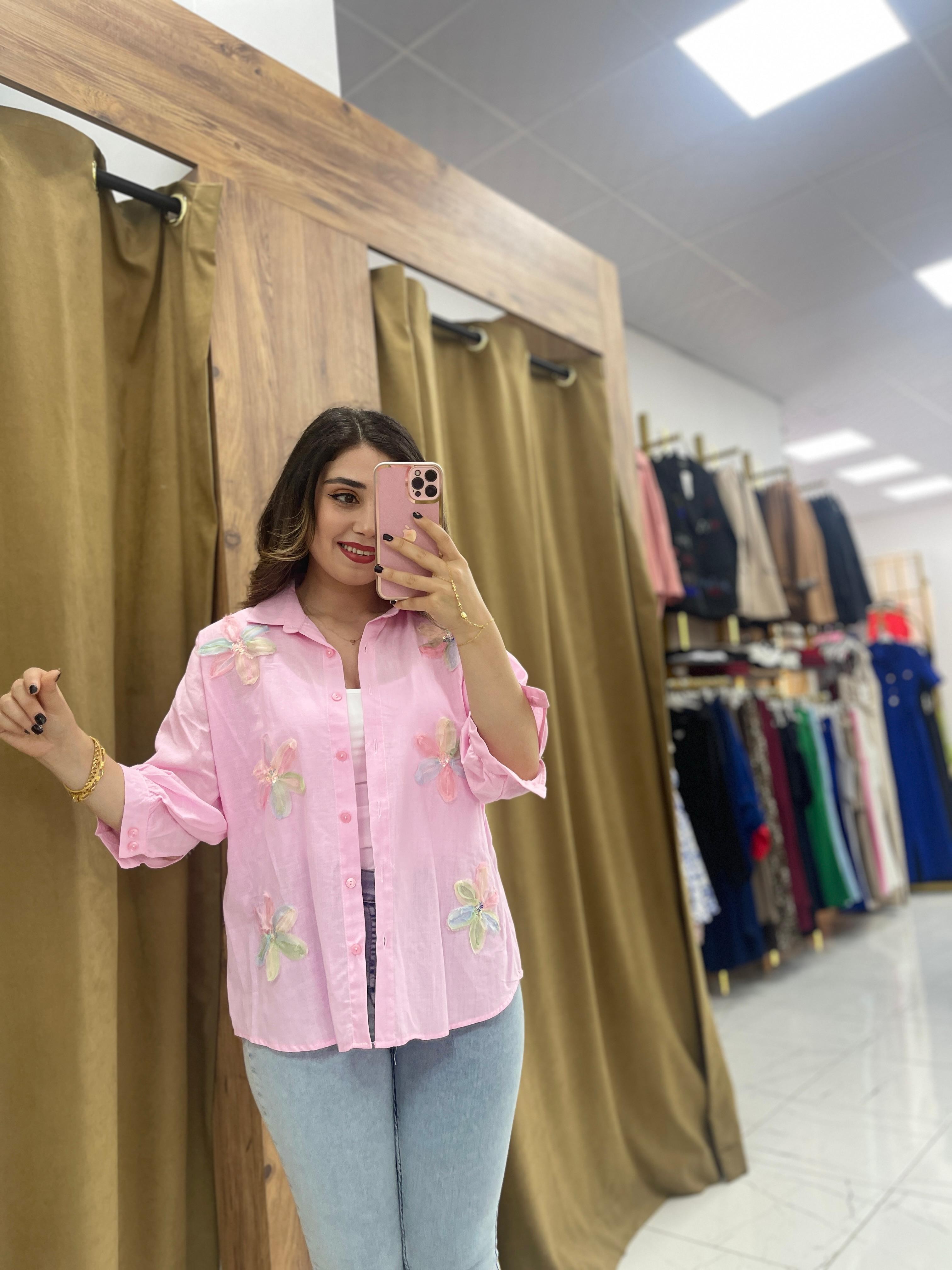 Çiçek Desenli Gömlek - Pembe