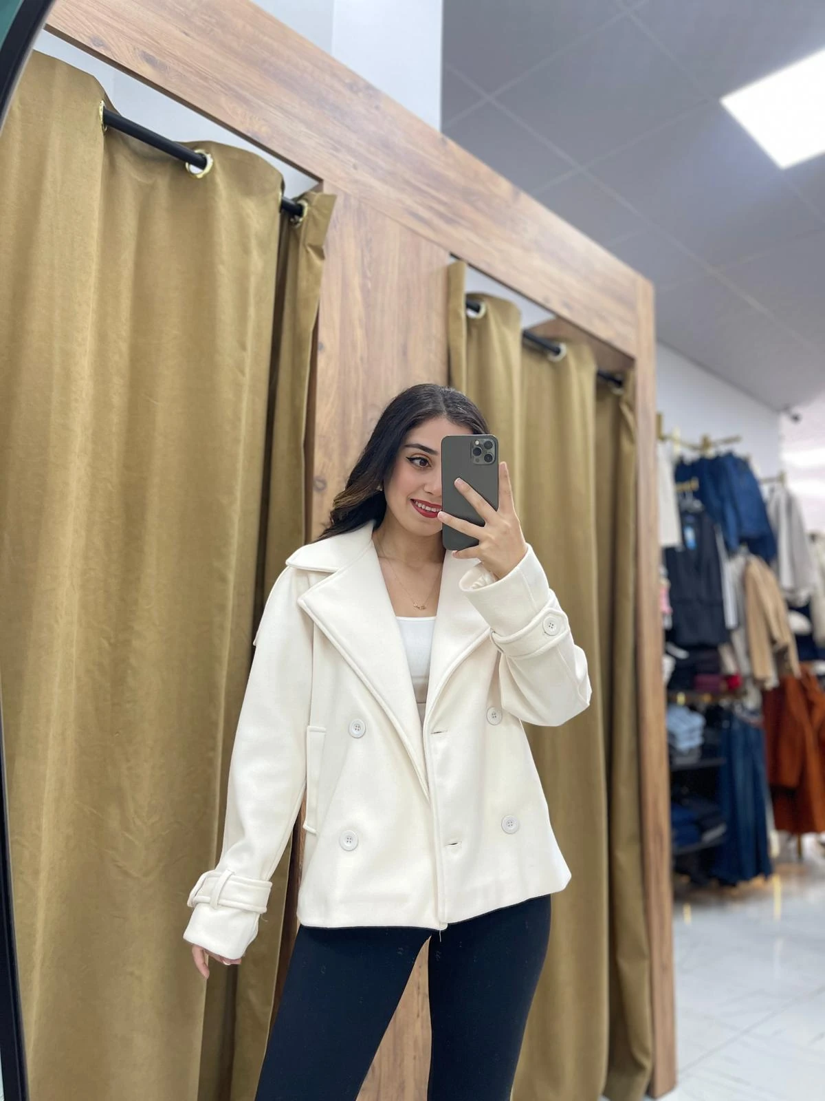 Vola Kısa Kaşe Kaban  - Krem