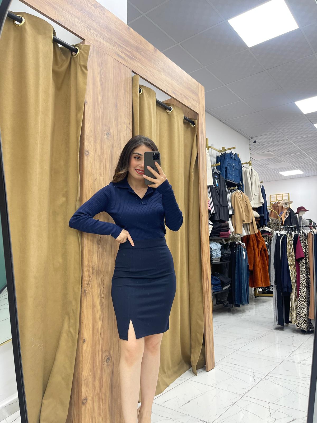 Bony Krep Kumaş Etek - Lacivert