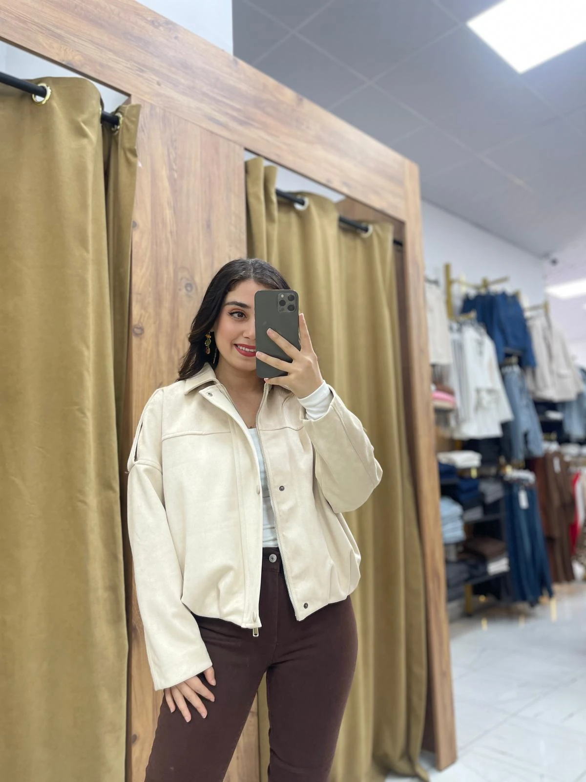 Süet Bomber Ceket  - Krem