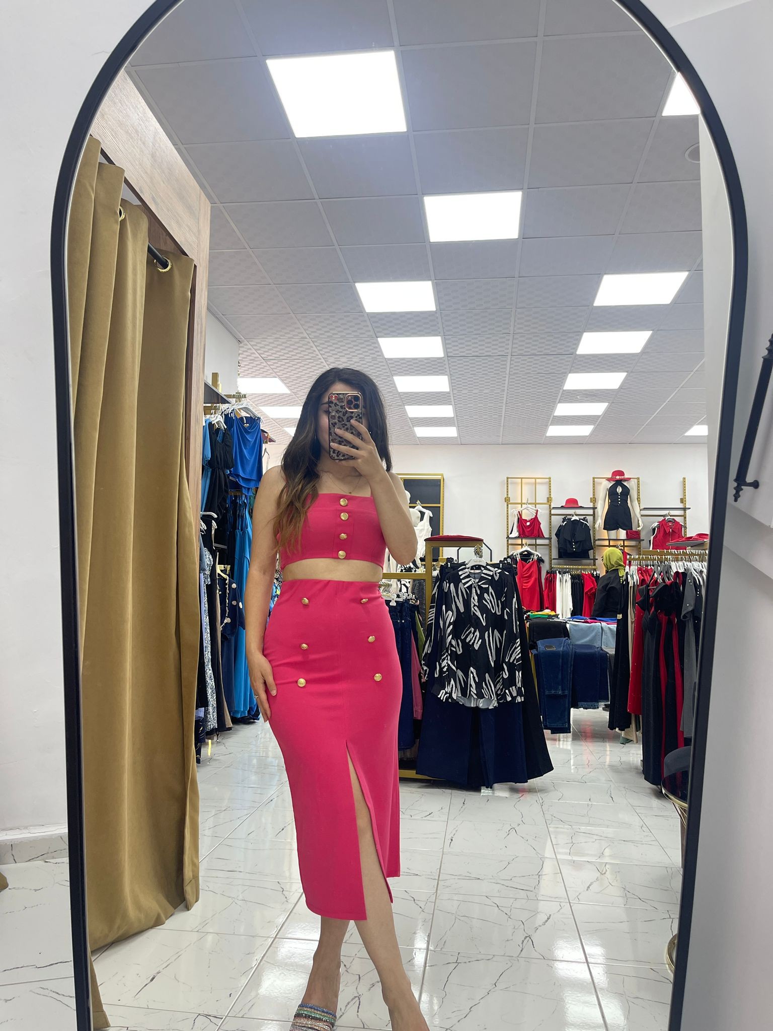 Gold Dügmeli Etekli Takım - Pembe