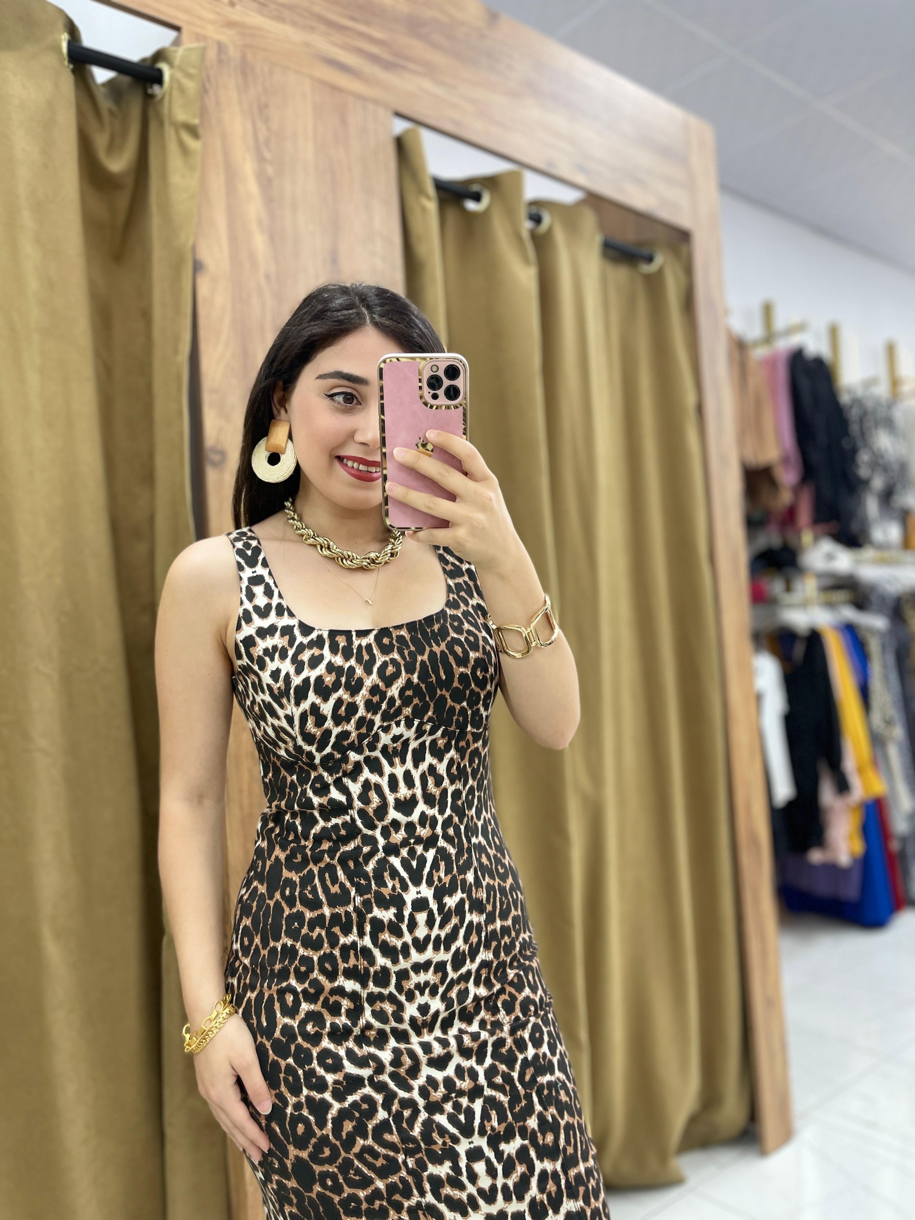 Nemy Leopar Elbise - Sarı Leopar
