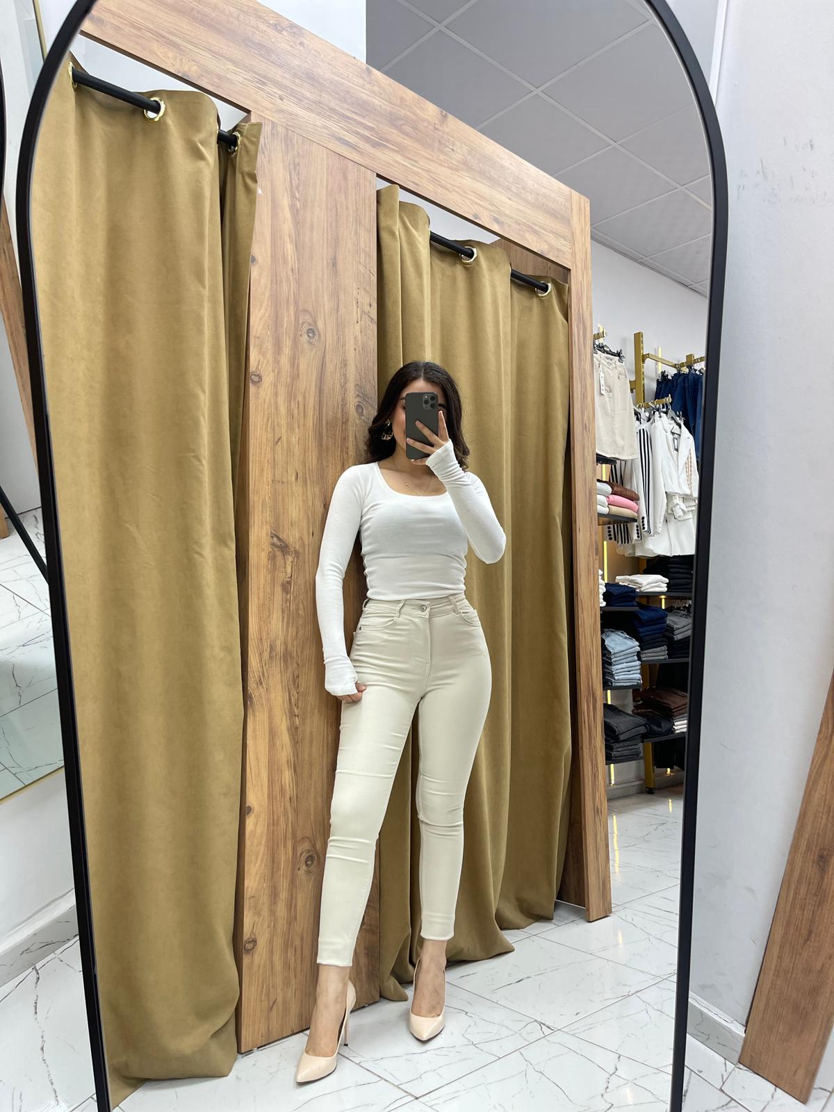 Suen Likralı Dar Paça Kot Pantolon - Krem