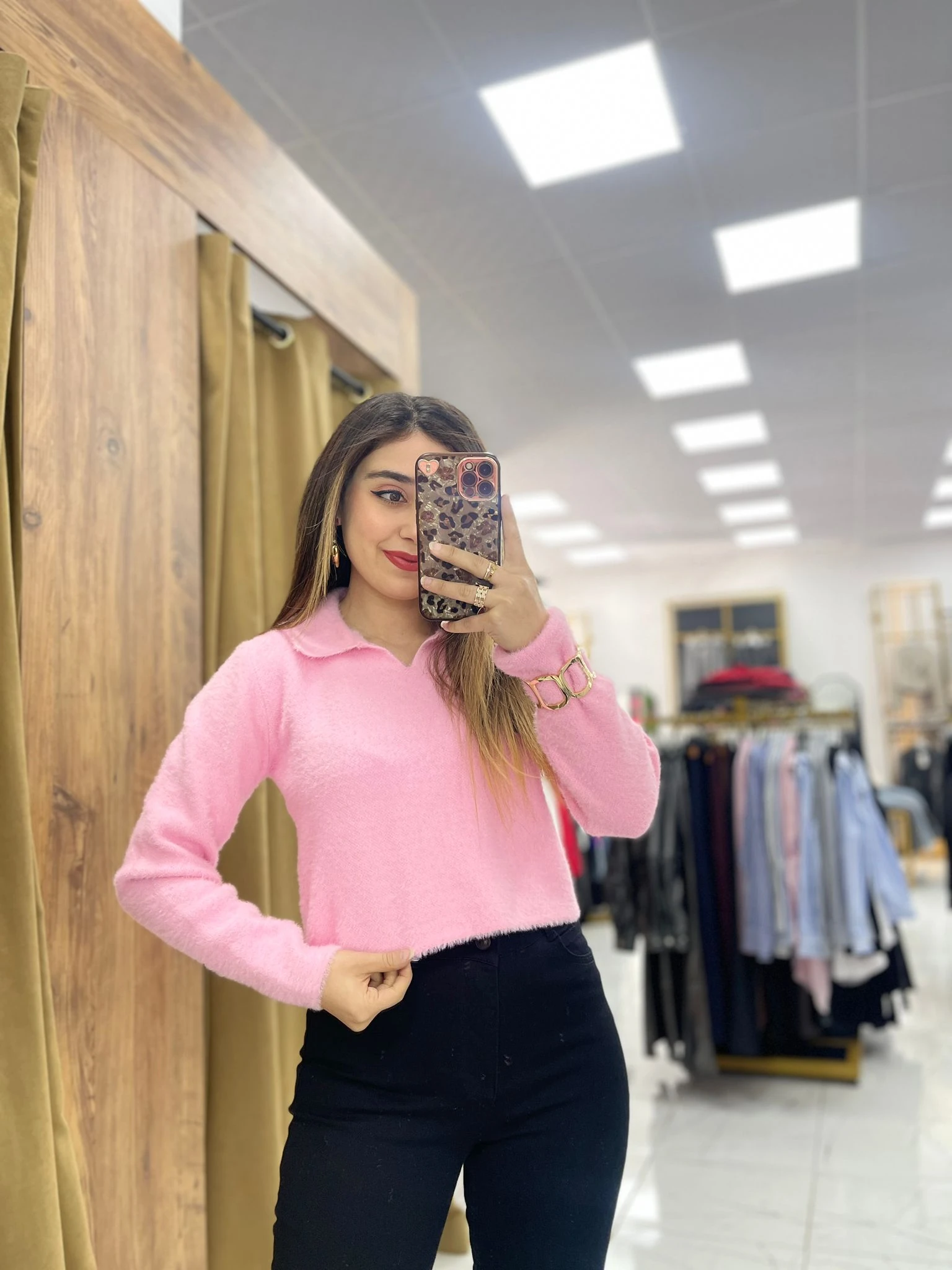 Polo Yaka Yumoş Kazak - Pembe