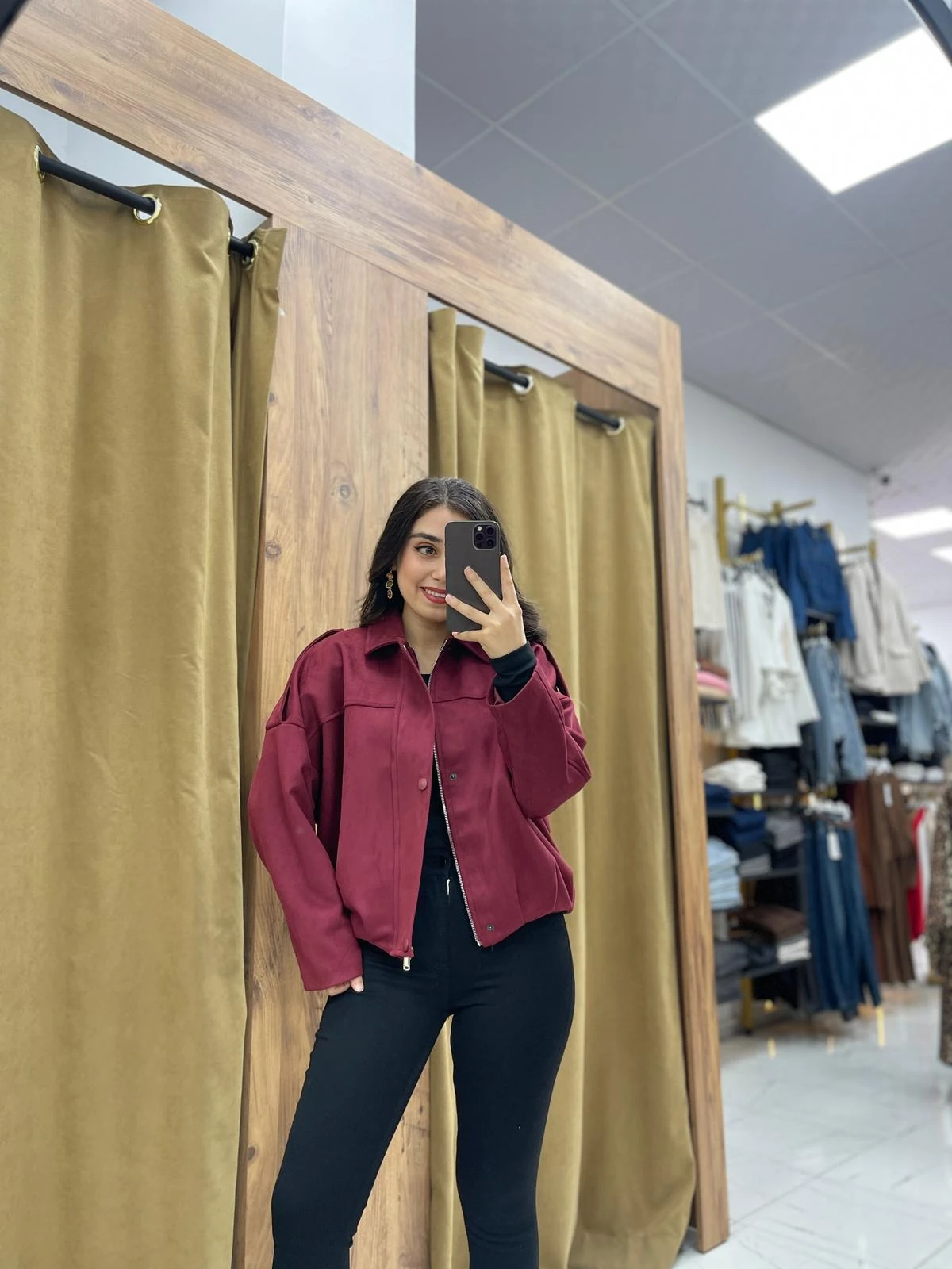 Süet Bomber Ceket  - Bordo