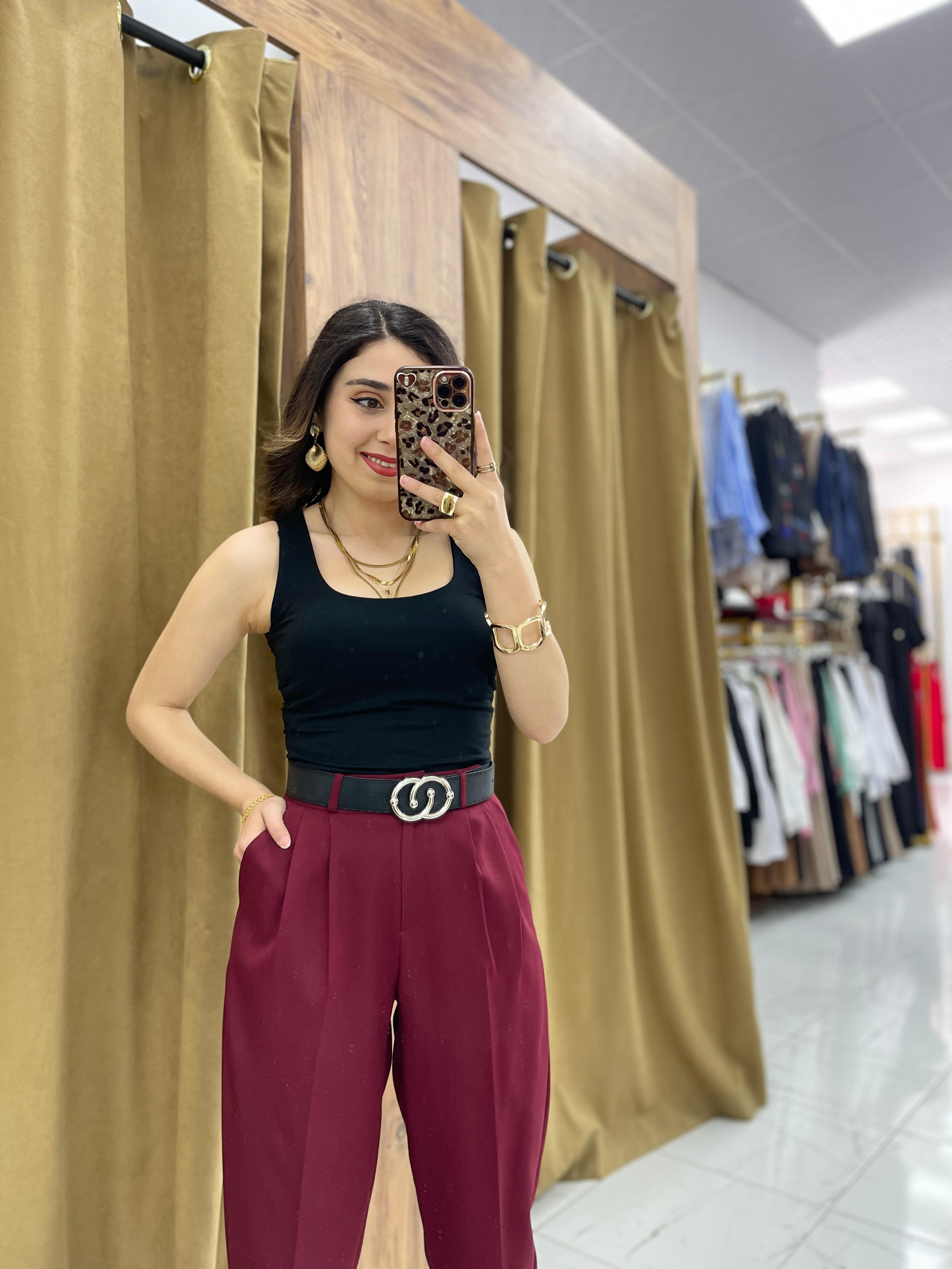 Elara Kumaş Pantolon - Bordo