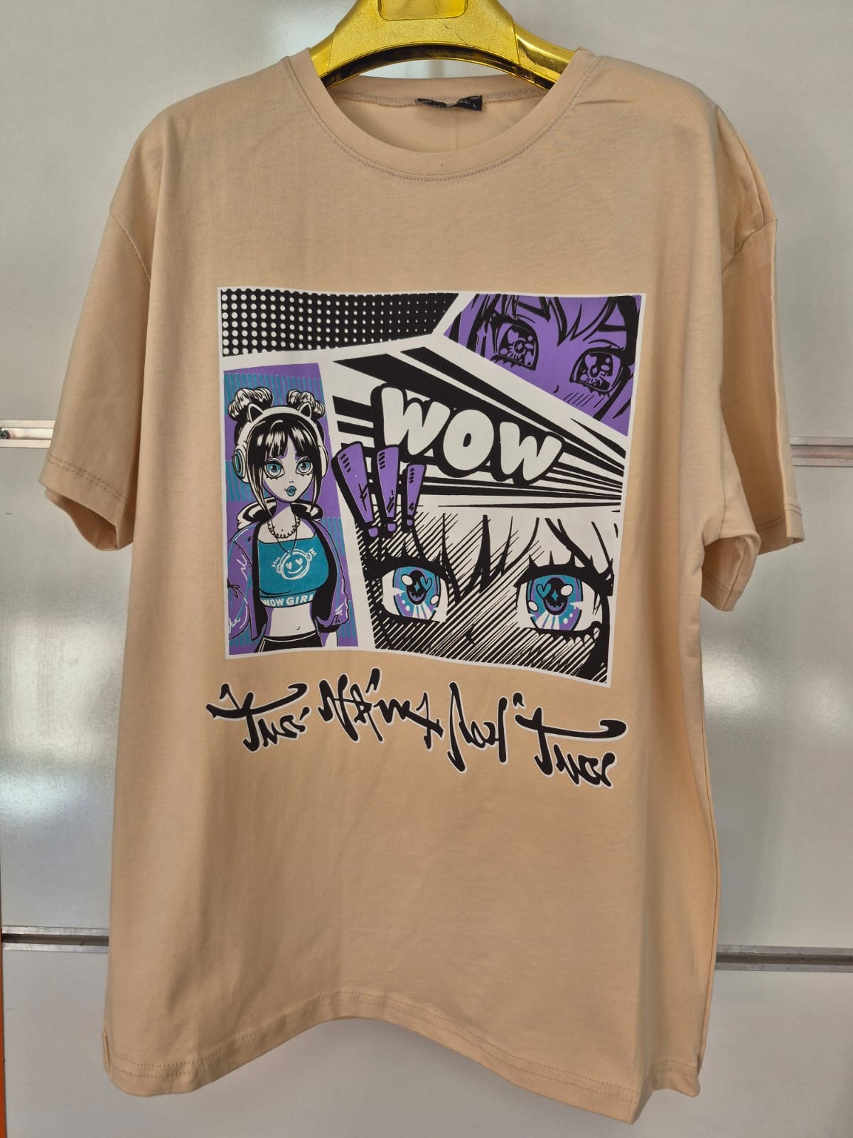 WOW Anime Baskılı Bej Tişört