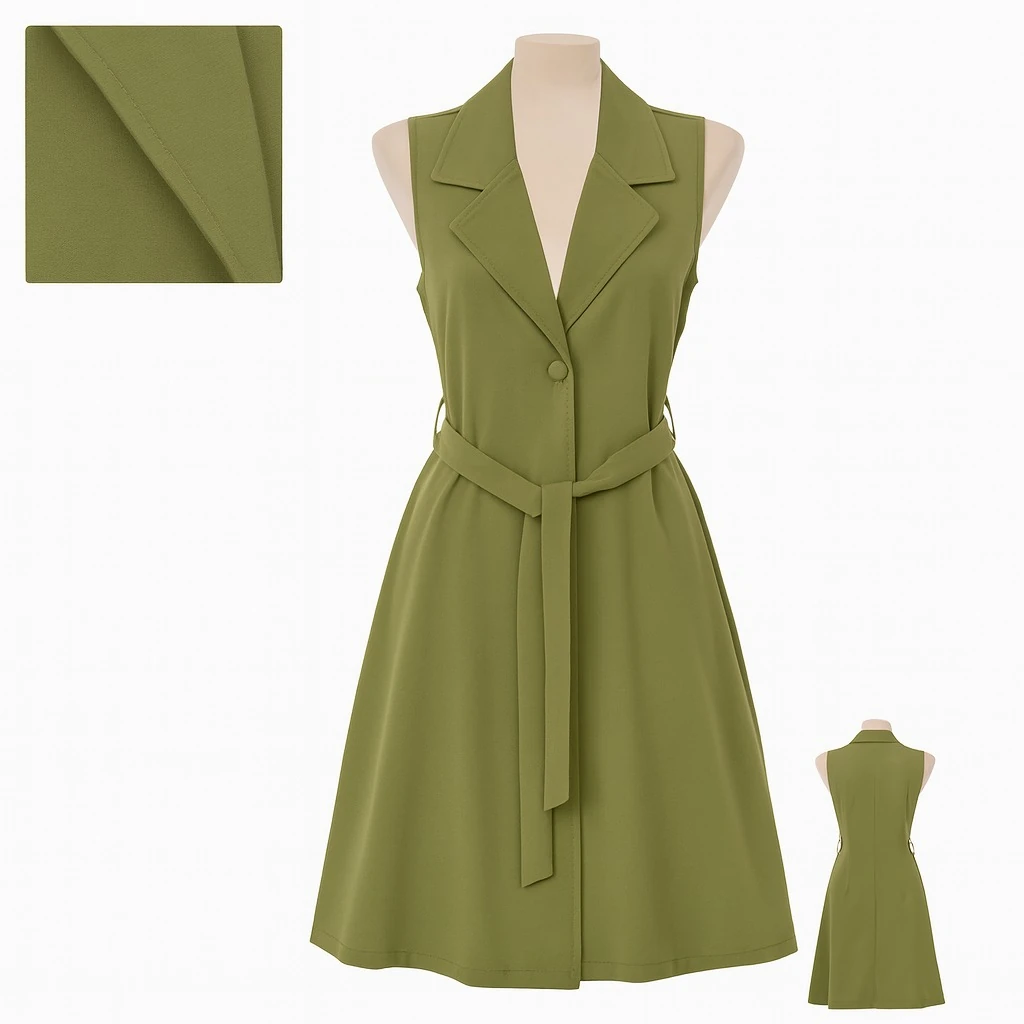 Kadın Kuşaklı Uzun Yelek – Haki Yeşil