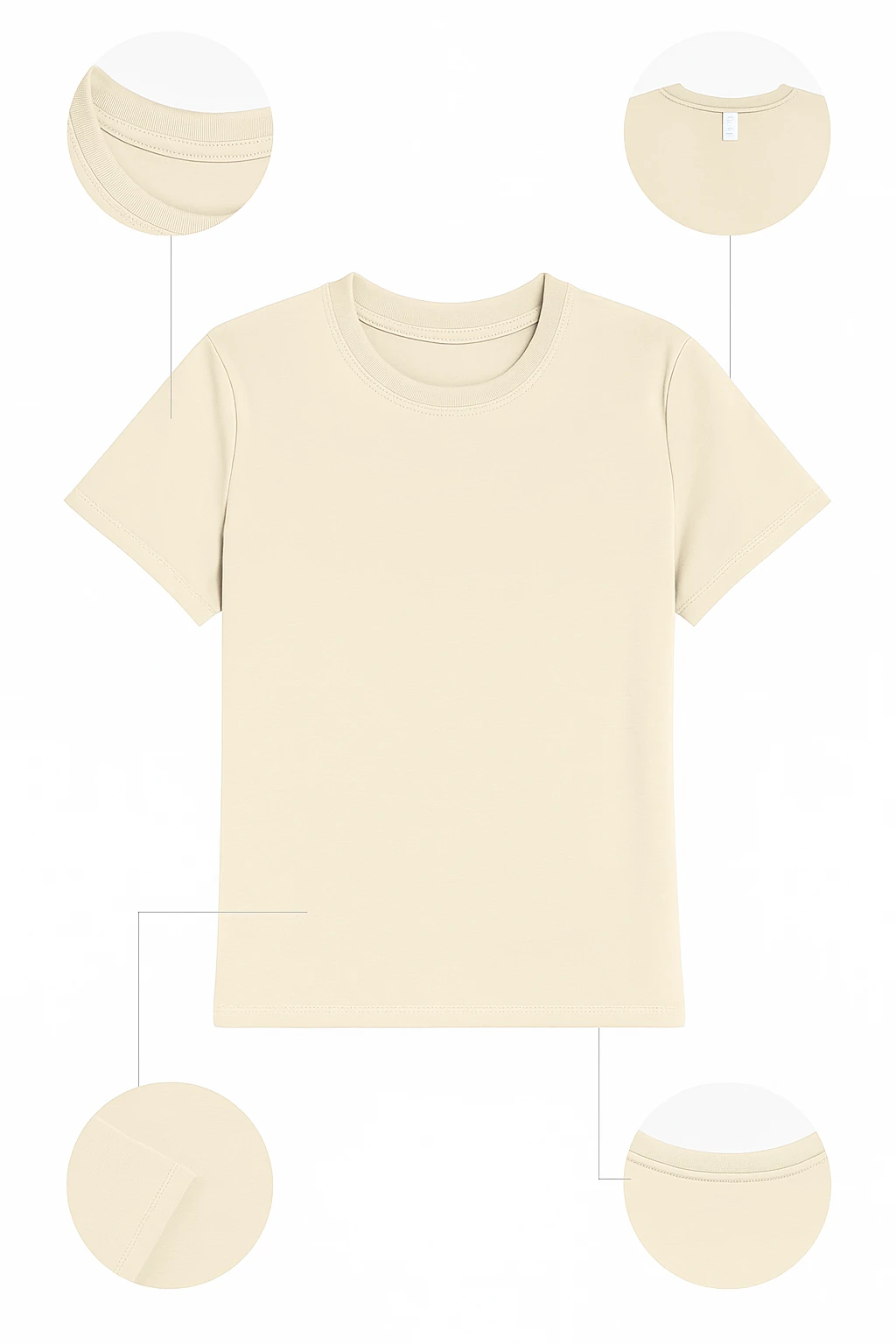 Kadın Bej Basic Bisiklet Yaka Kısa Kollu Tişört