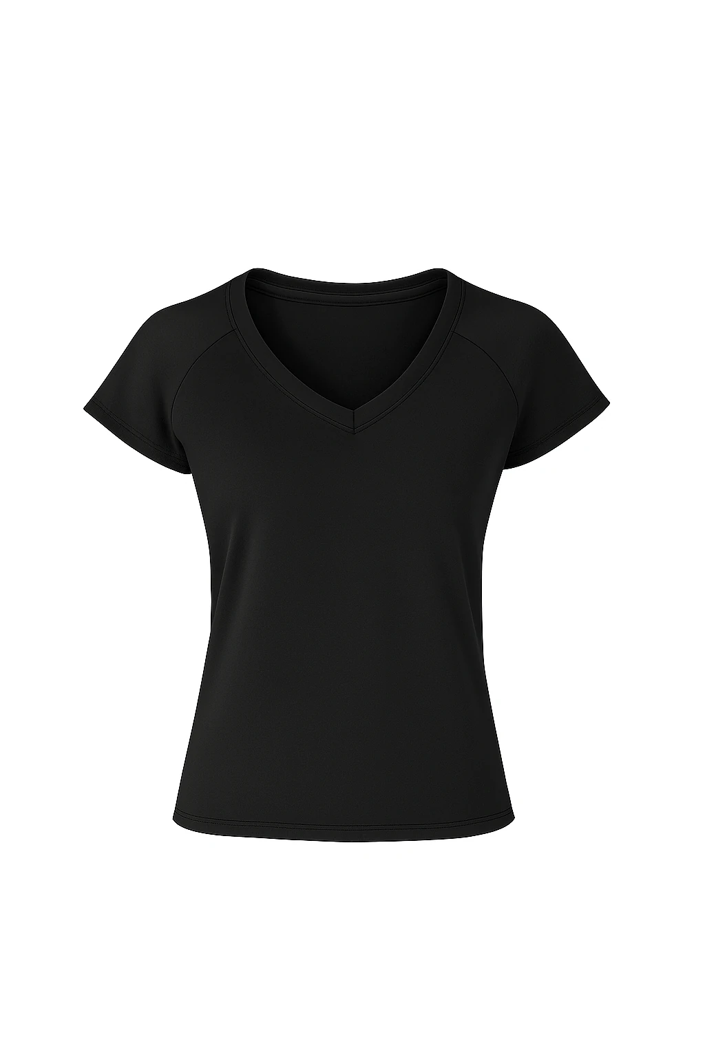 Kadın Siyah V Yaka Kısa Kollu Basic Tişört