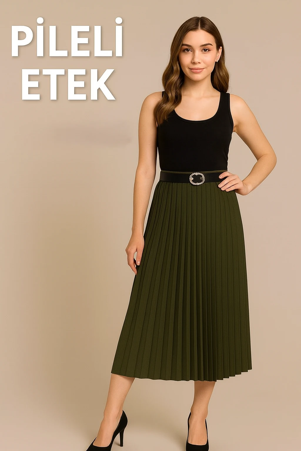 Pileli Etek  Asker Yeşili