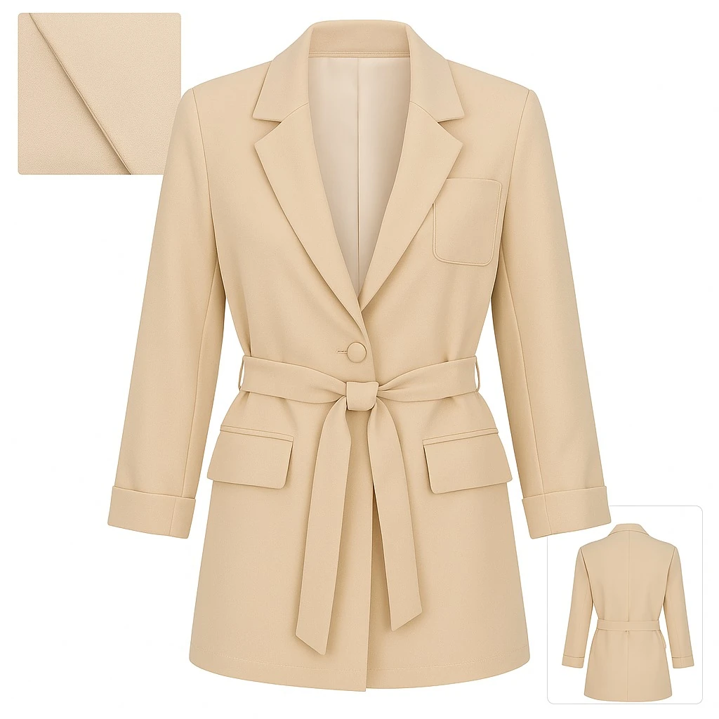 Kadın Kuşaklı Blazer Ceket – Bej