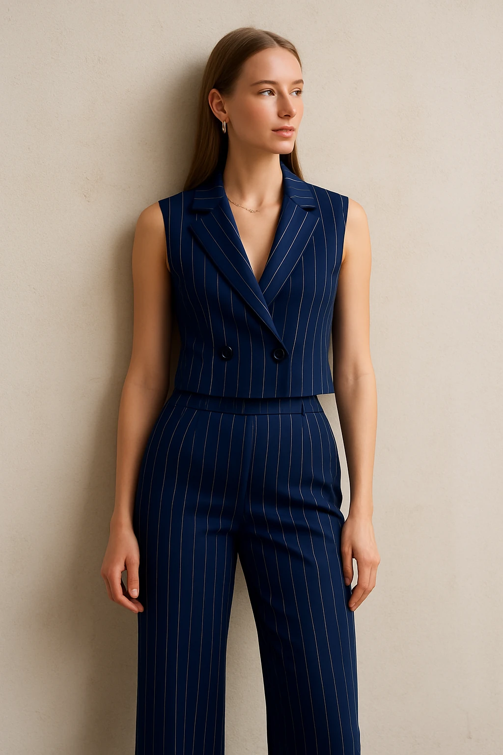 Lacivert Yelek-Palazzo Pantolon Takım