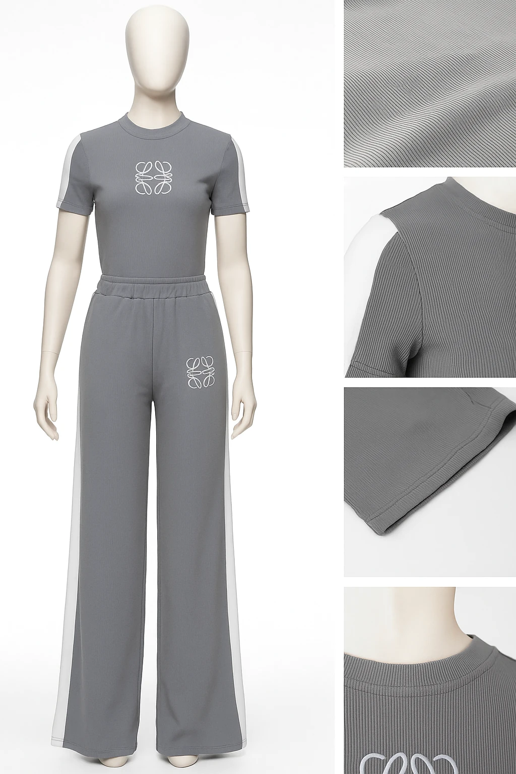 Kadın Gri Şerit Detaylı İkili Spor Takım