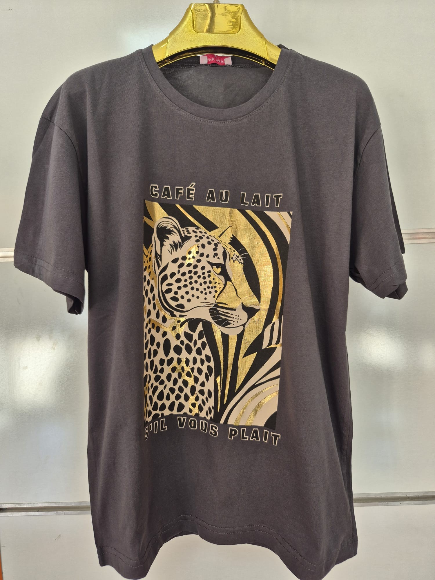 Gri Leopar Desen Tişört
