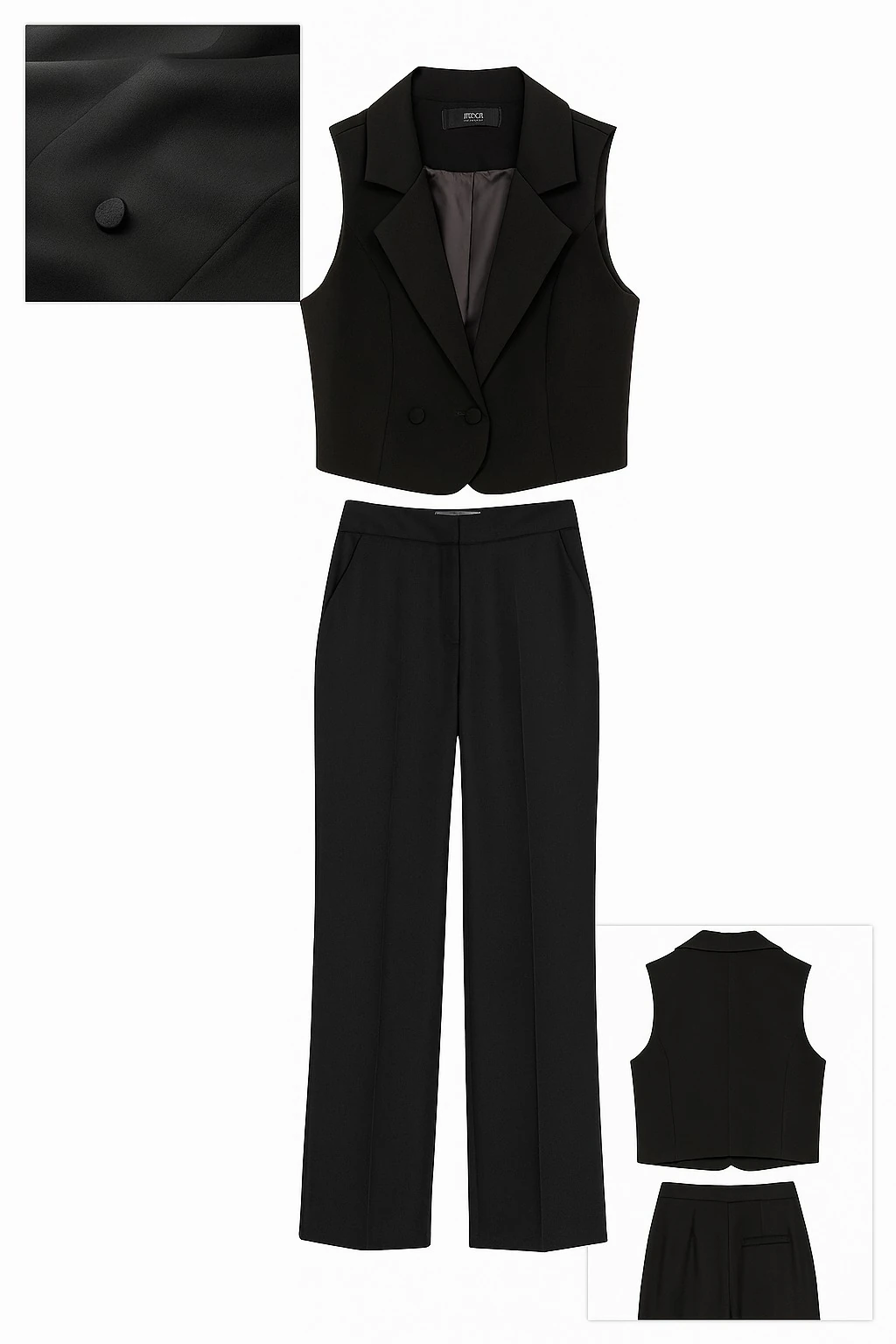 Kadın Kolsuz Yelek & Pantolon İkili Takım – Siyah