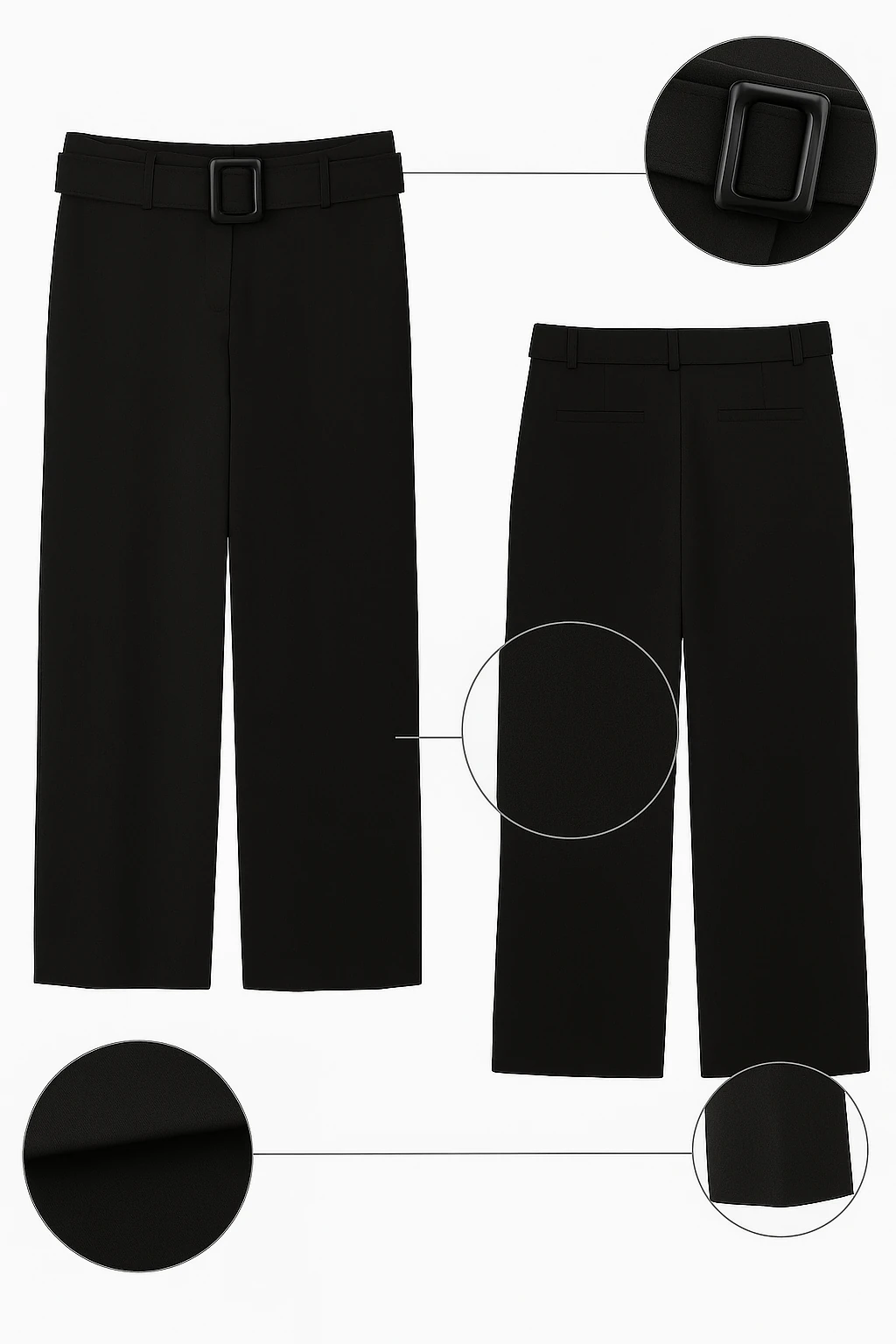 Siyah Kemer Detaylı Palazzo Pantolon