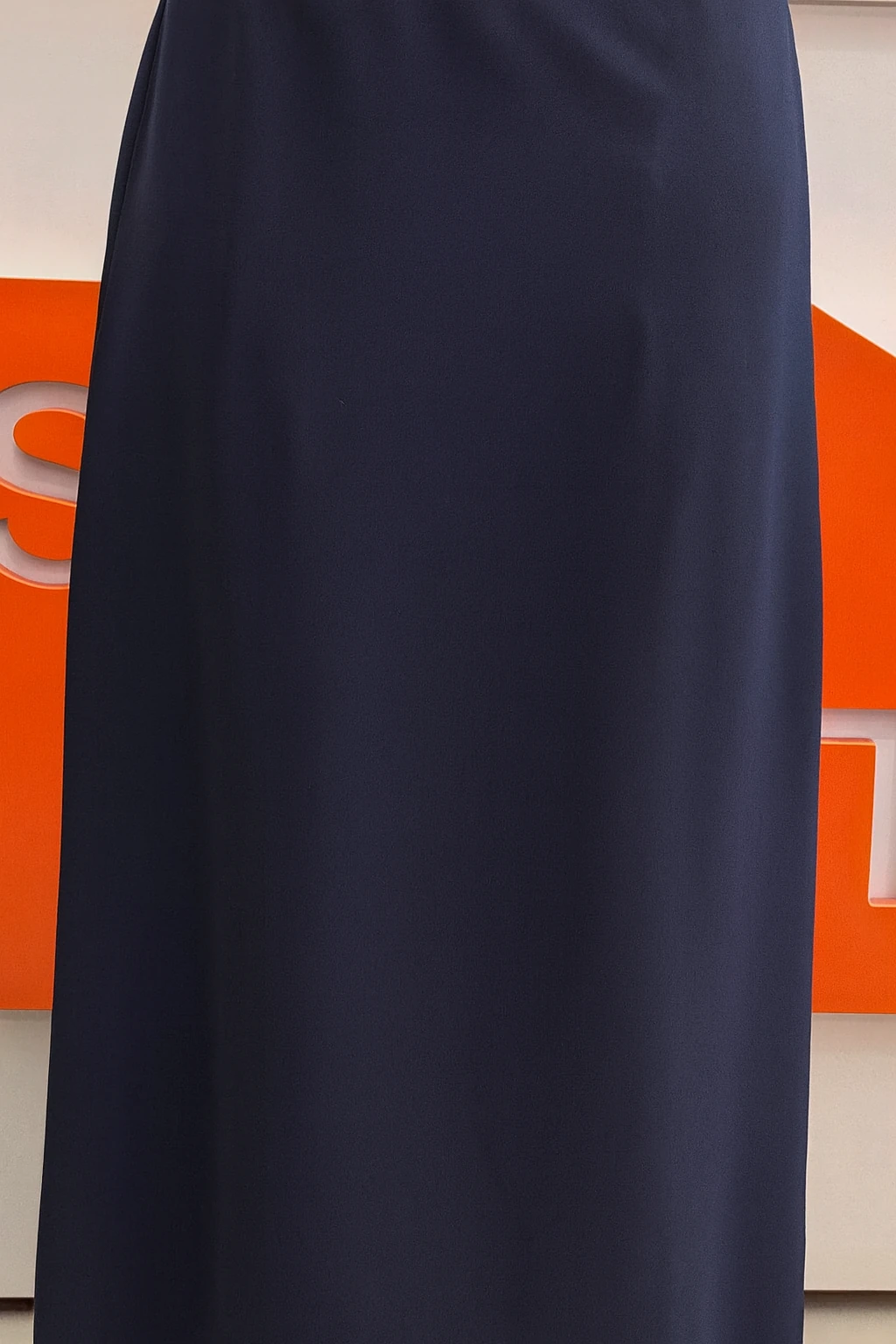 Düğme ve Kemer Detaylı Lacivert Uzun Etek