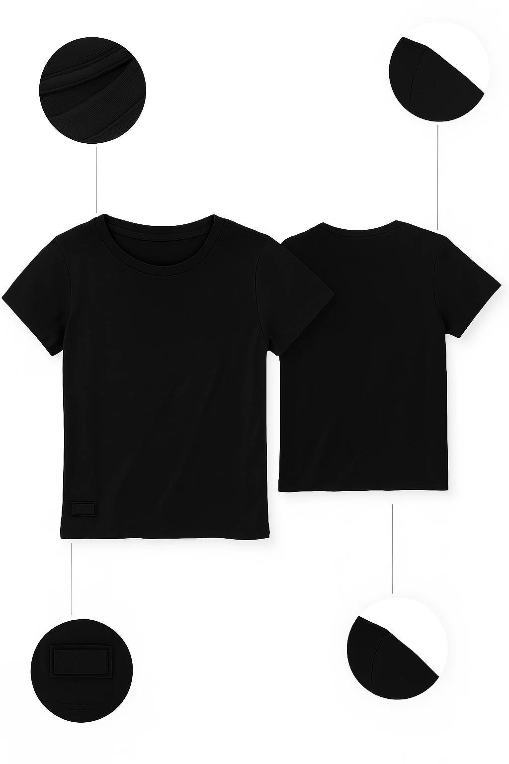 Kadın Siyah Basic Bisiklet Yaka Kısa Kollu Tişört