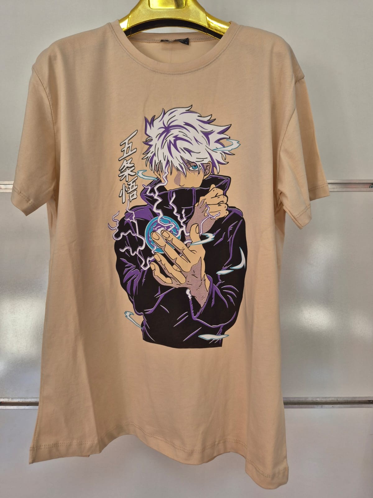 Gojo Satoru Anime Baskılı Bej Tişört