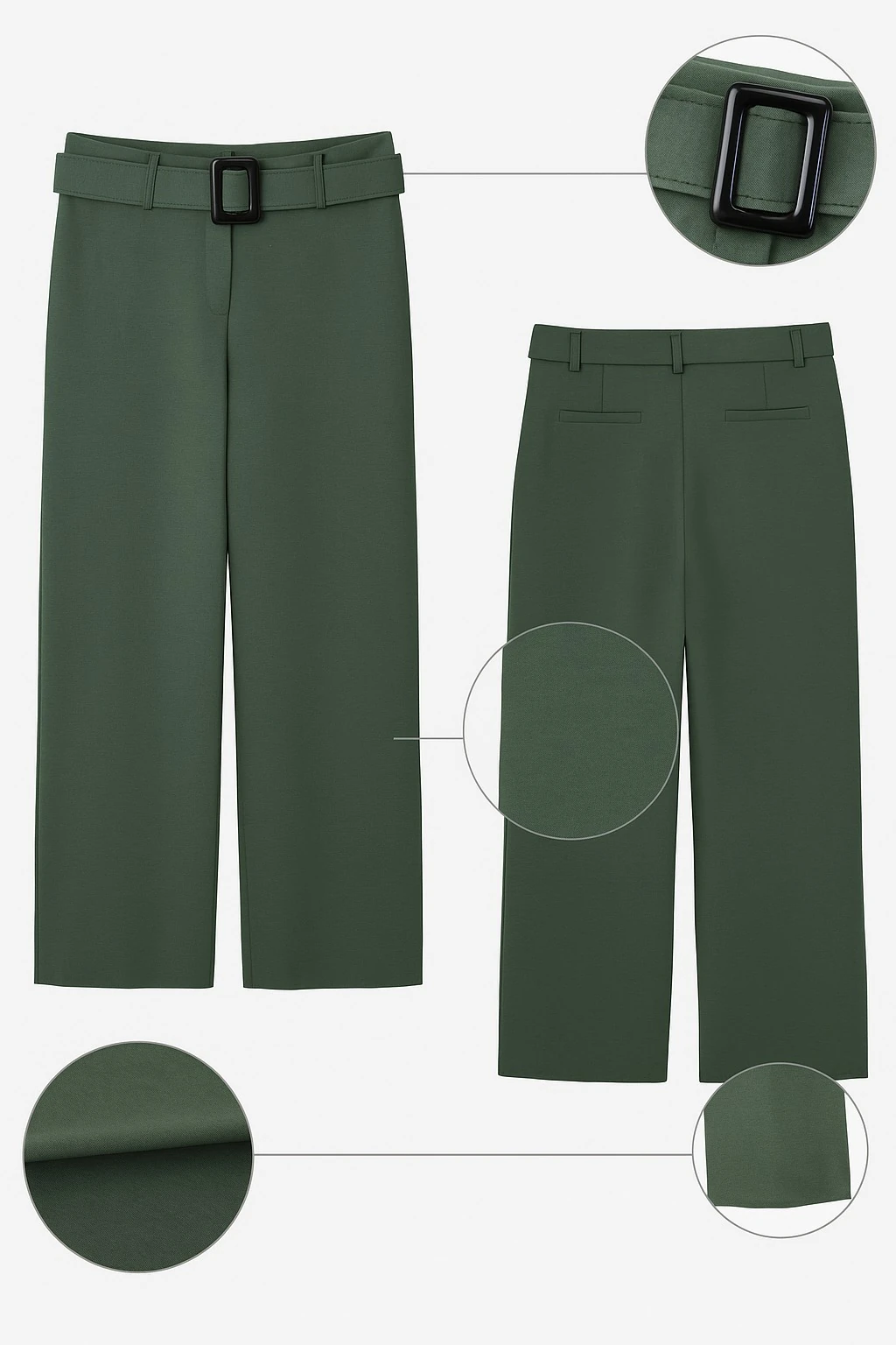 Yeşil Kemer Detaylı Palazzo Pantolon