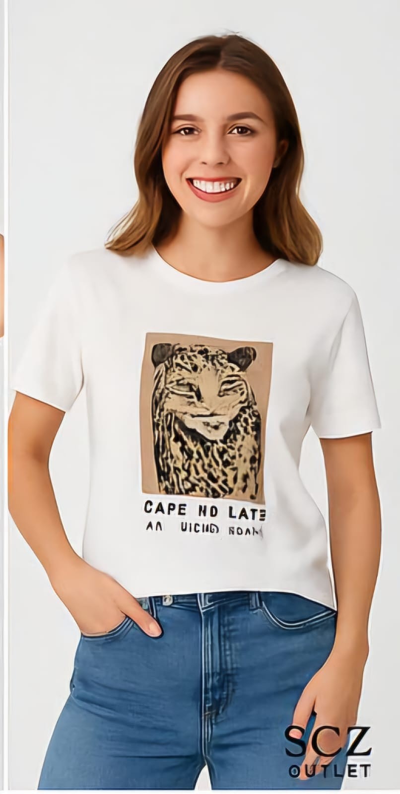 Beyaz Leopar Desen Tişört