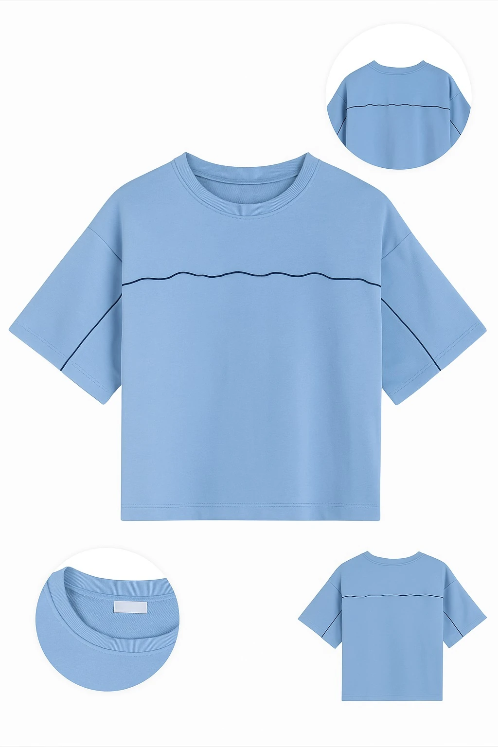 Mavi Çizgili Oversize Tişört