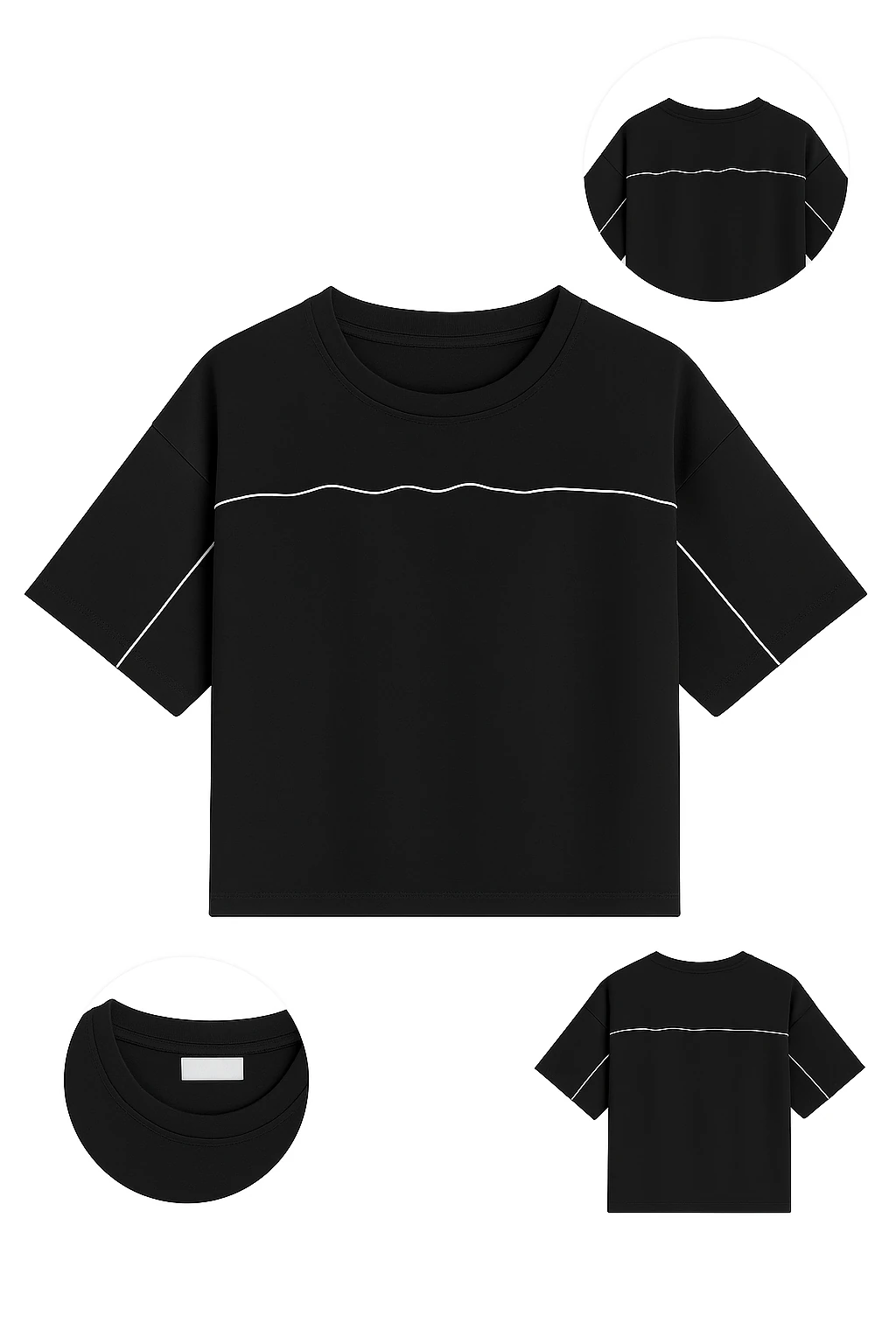 Siyah Çizgili Crop Tişört