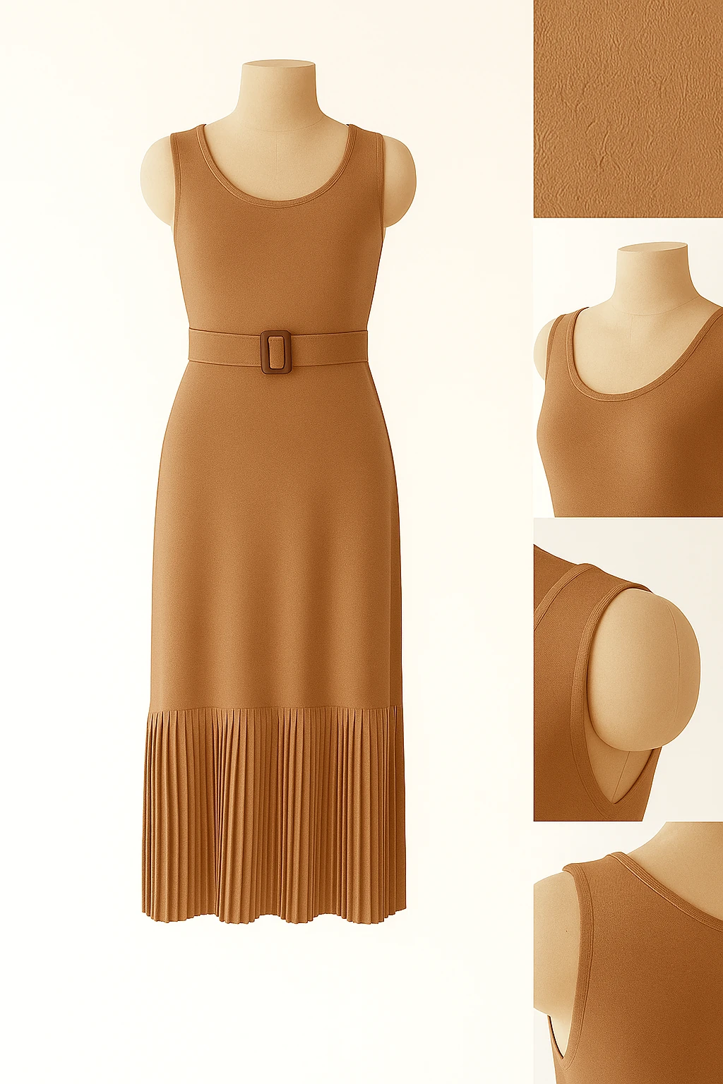 Kemer Detaylı Pliseli Tarçın Elbise
