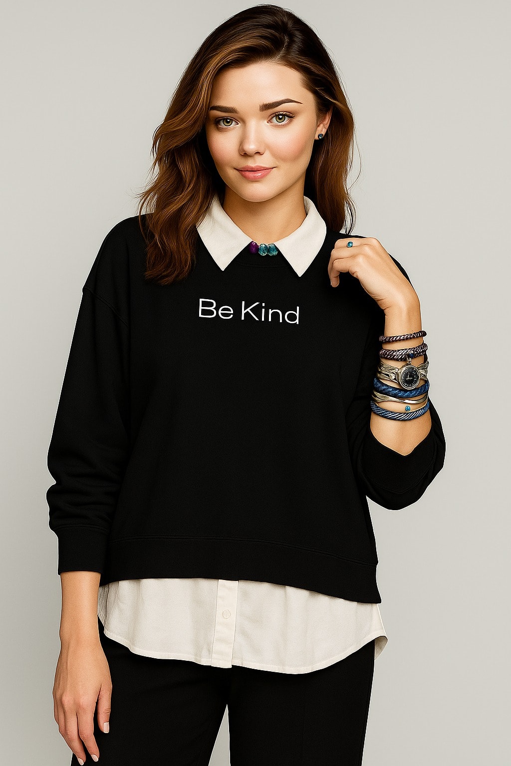 Siyah "Be Kind" Baskılı Kadın Sweatshirt