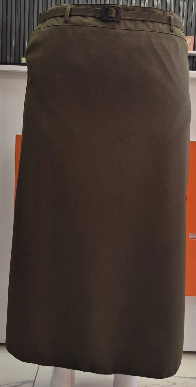 Tokalı Kemerli Koyu Zeytin Yeşili Uzun Etek