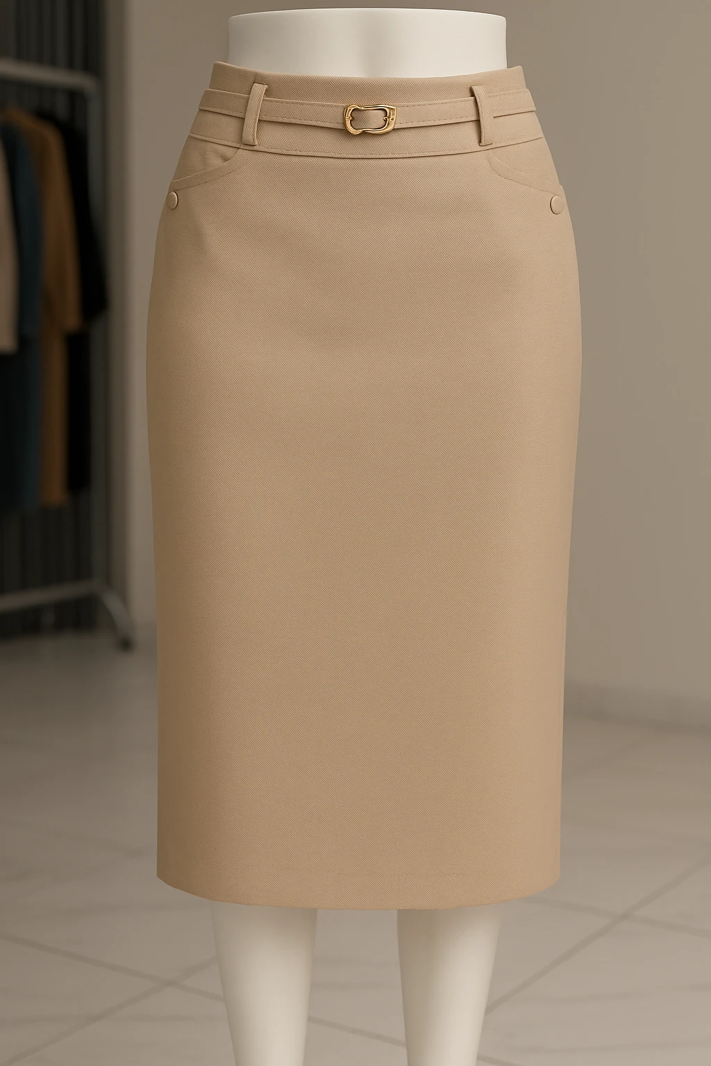 Kemer Detaylı KREM Uzun Etek