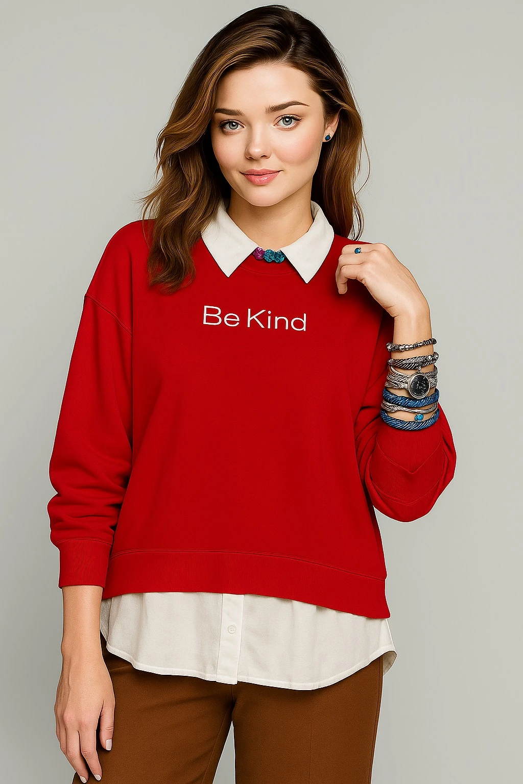 Kırmızı "Be Kind" Baskılı Kadın Sweatshirt