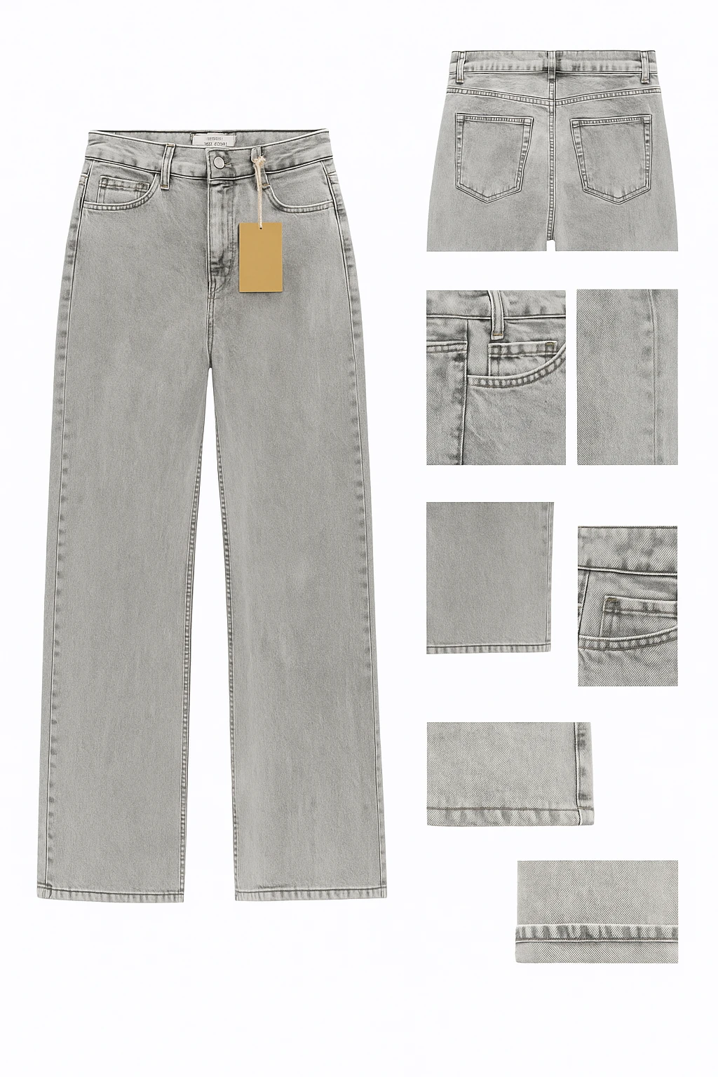 Açık Gri Straight Fit Denim Pantolon