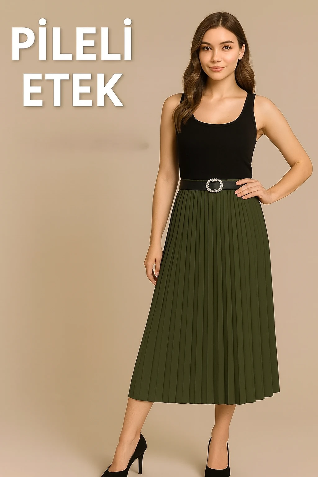 Pileli Etek  Asker Yeşili