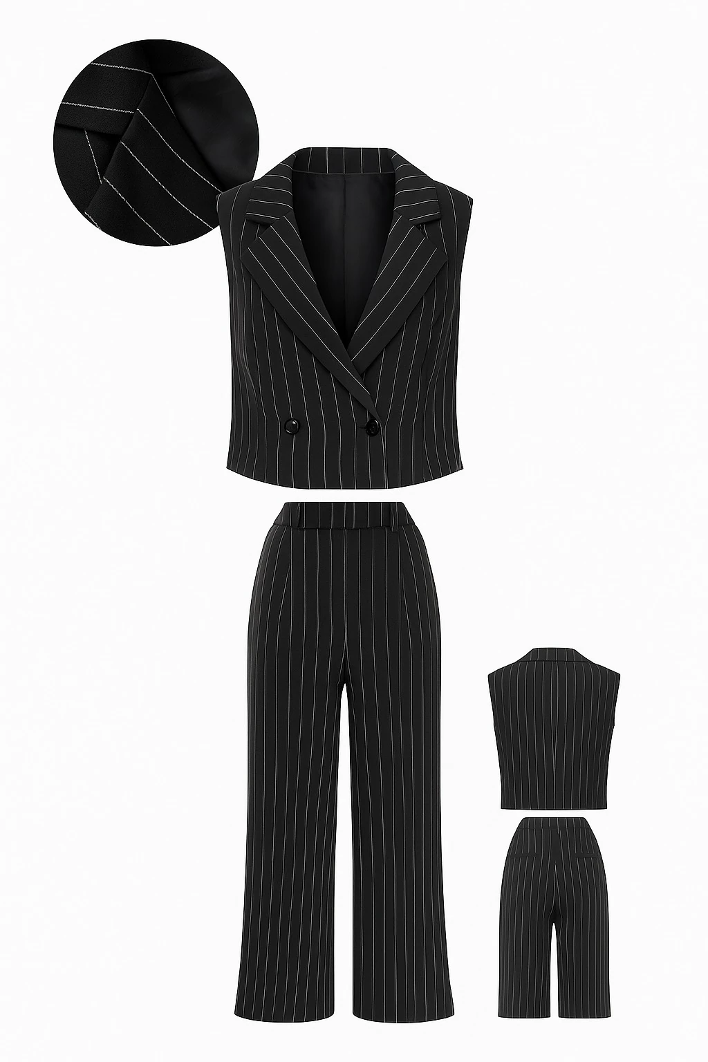 Çizgili Yelek-Bol Paça Pantolon Takım